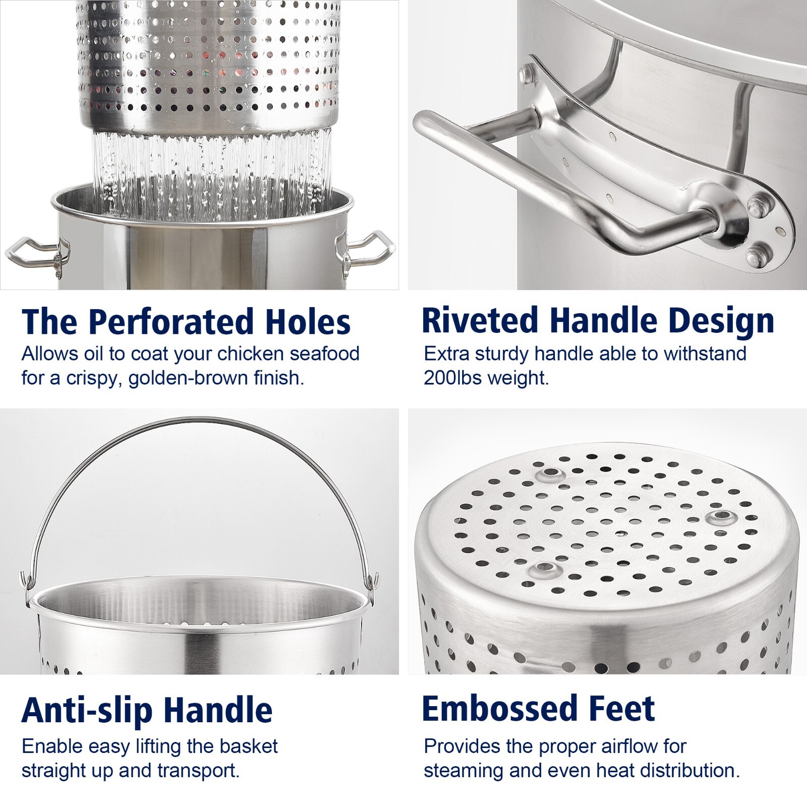 Commercial 32-100QT Stainless Steel Seafood Crab Boil Pot Stock Pot