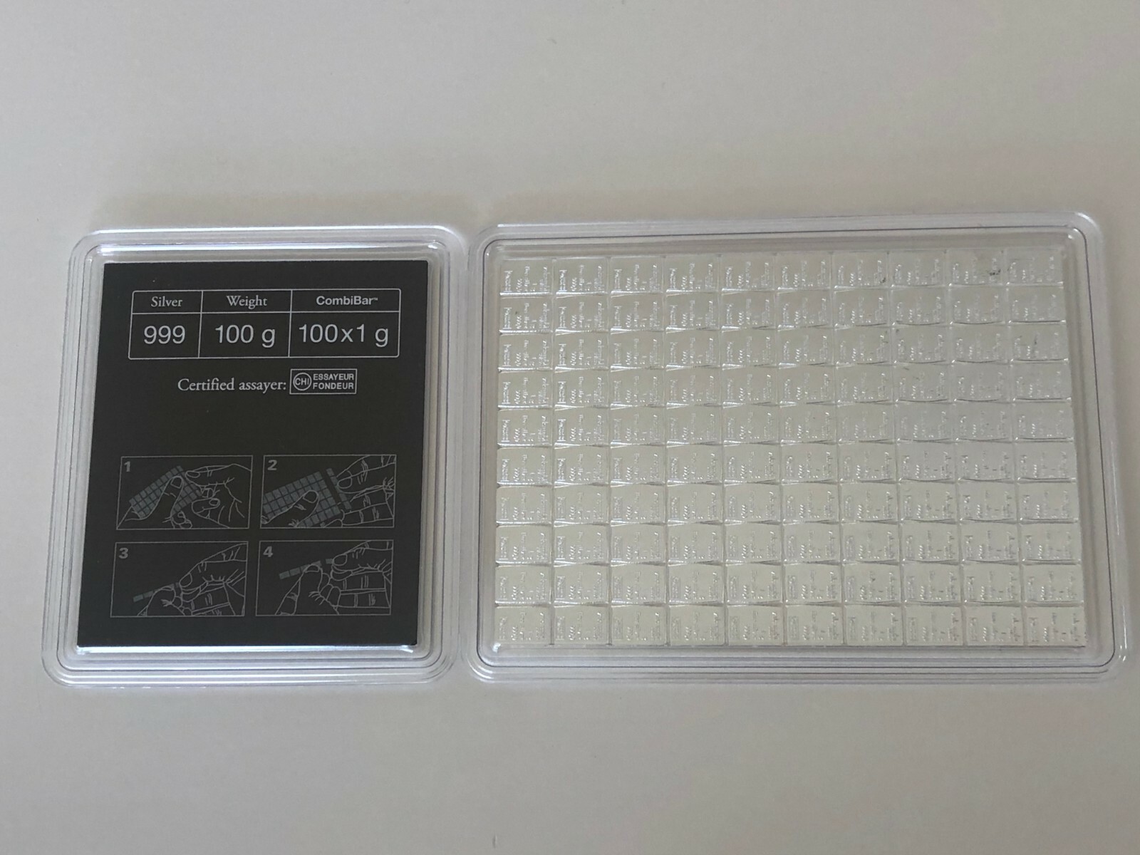 100 x 1-Gram SILVER 999 PURE Valcambi Combibar Swiss Bullion