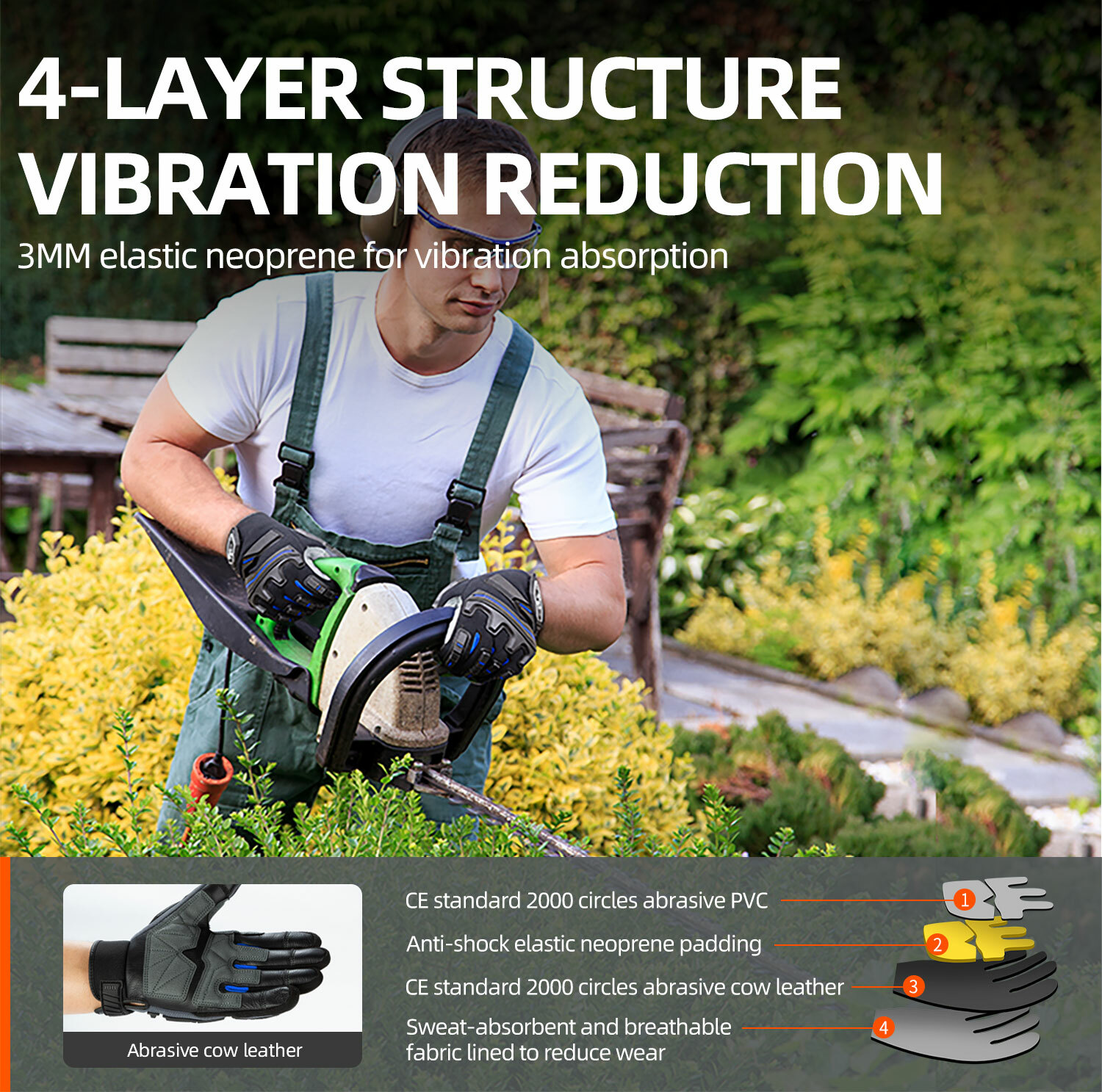 Vgo 1Pair Grain Cowhide Leather Heavy Duty Work Gloves,Touchscreen(CA9730HL)