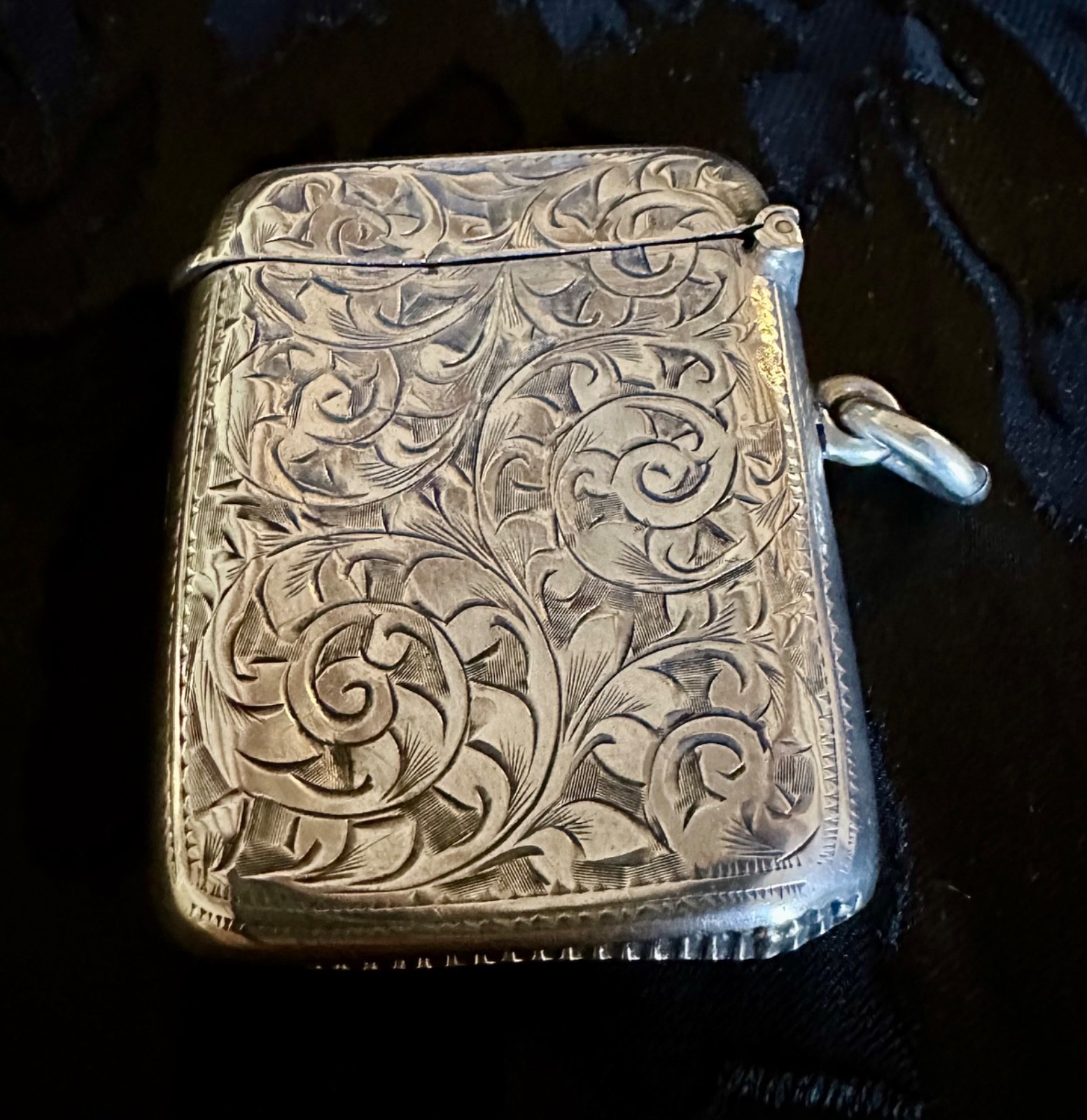 Antique Edwardian English Sterling Silver Vesta Case Match Safe Birmingham 1907