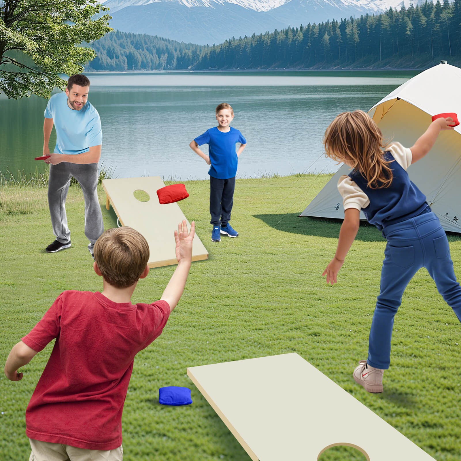 4'x2' Portable Corn Hole Game Board Includes 8 Bean Bags Solid Wood