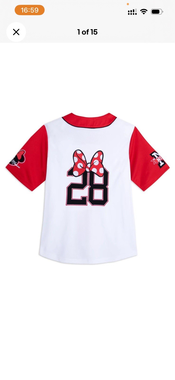 NWT Disney Parks Minnie Mouse Red Bow Baseball Jersey True Original 28 Large L