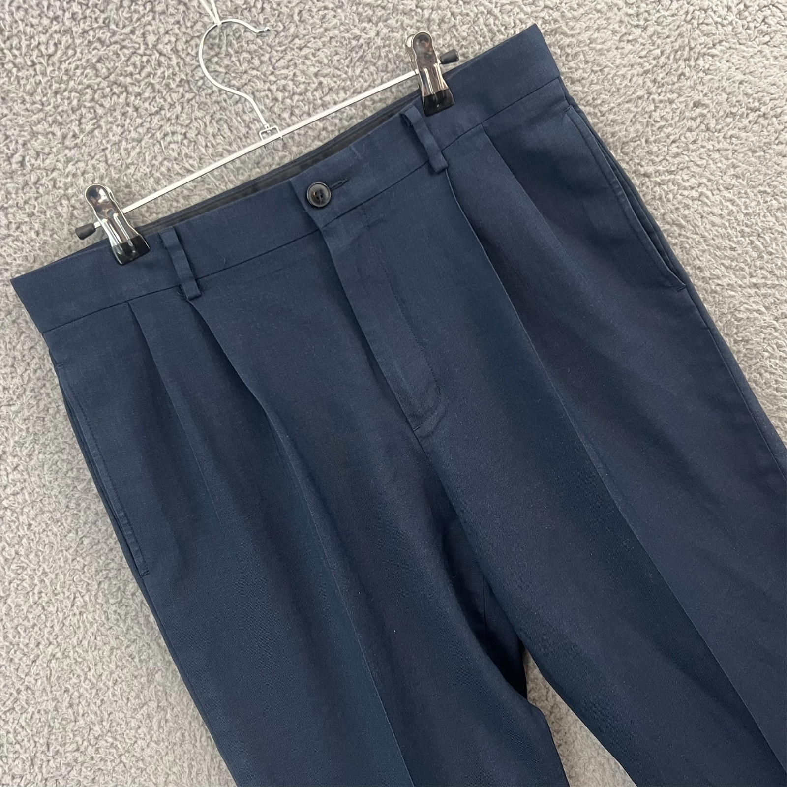 Vintage L.L. Bean Pants Men's 32W (Fits 32x30) Blue Wool Pleated Casual Preppy