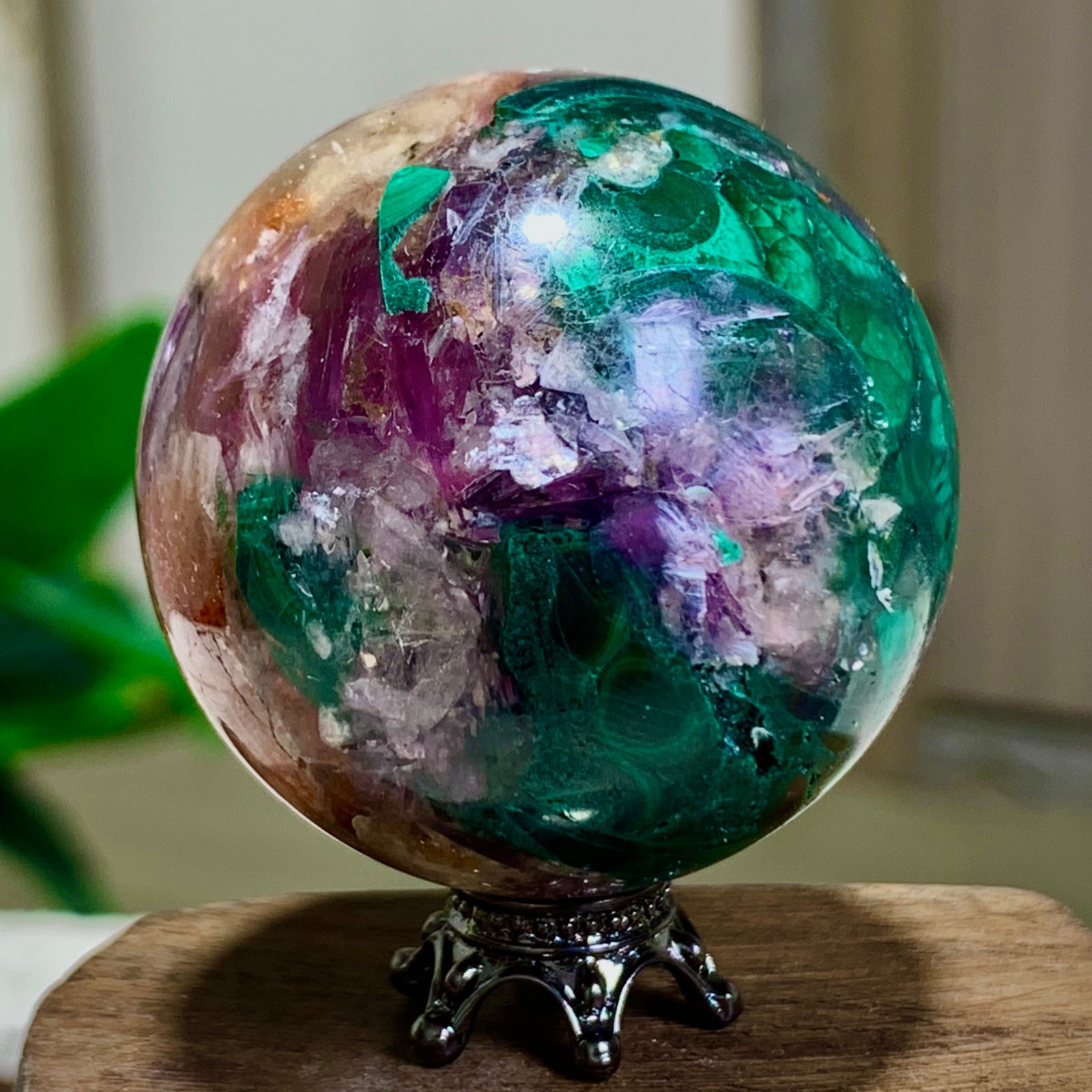 92G Newly discovered rare malachite purple mica symbiotic sphere restoration