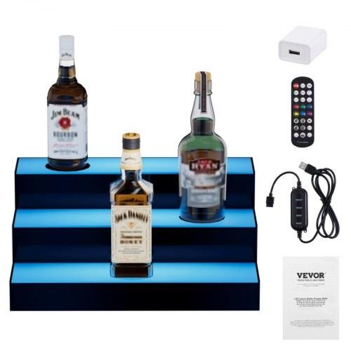 LED Lighted Liquor Bottle Display 3 Tiers 16 Inch Commercial Illuminated