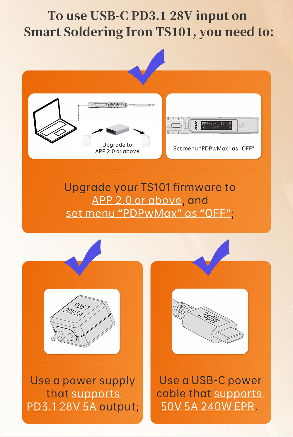 TS101 Soldering Iron Set B2/BC2/I Tips 65W Temperature Adjustable 50-400℃ USB-C