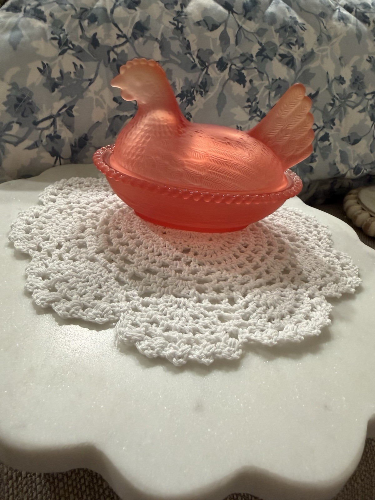 Satin Orange Hen On Nest Import 4.5”x3.5”