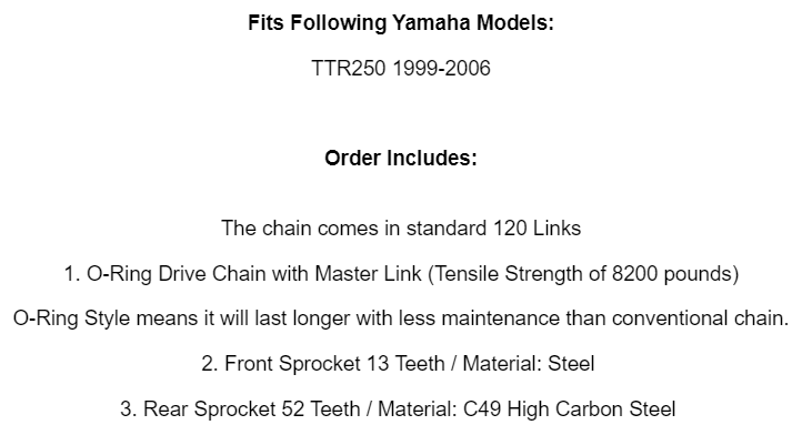 Blue O-Ring Drive Chain & Sprockets Kit for Yamaha TTR250 TT-R250 1999-2006