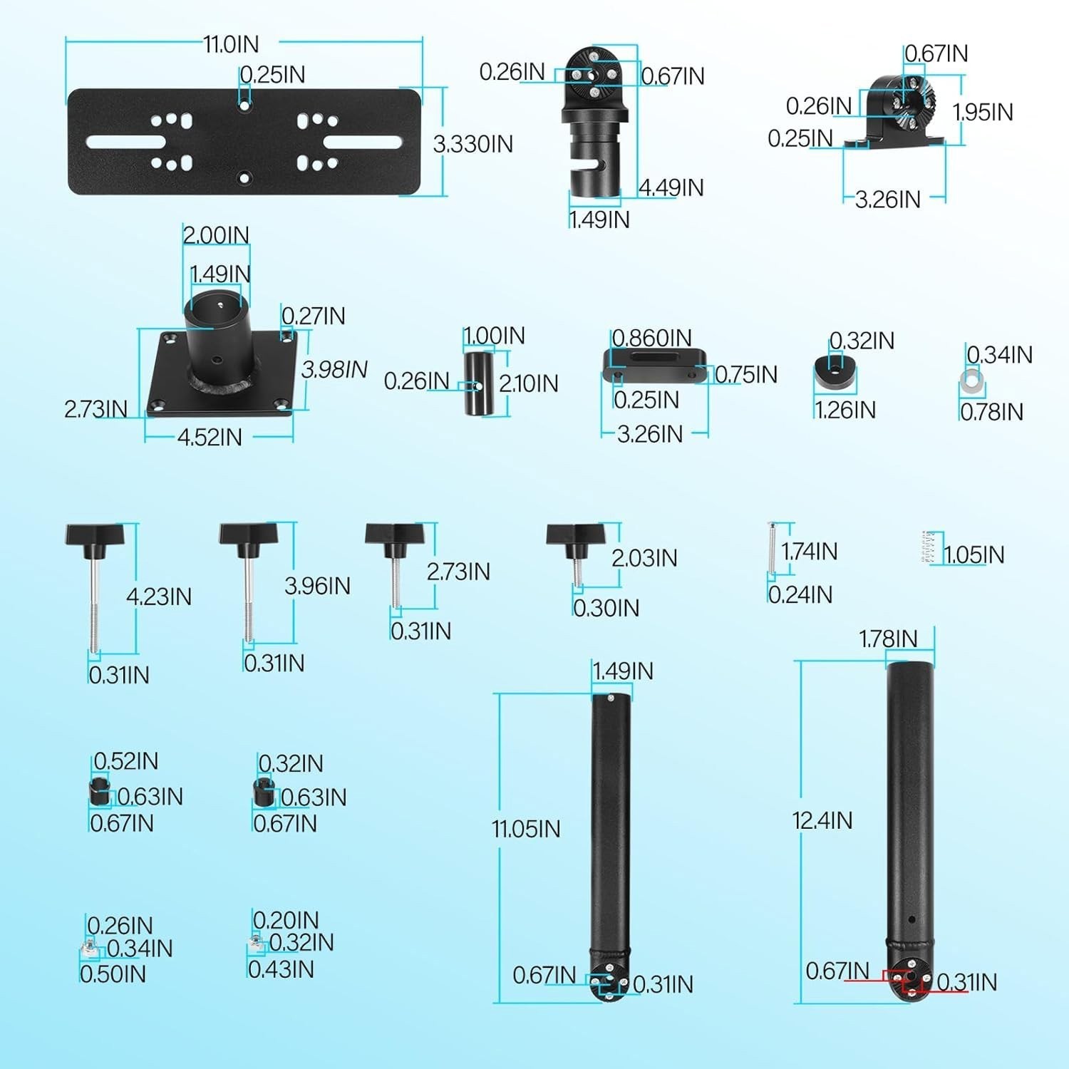 Heavy Duty Aluminum Chartplotter Mount 18"-24" Adjustable 350° Swivel MM-001-BL