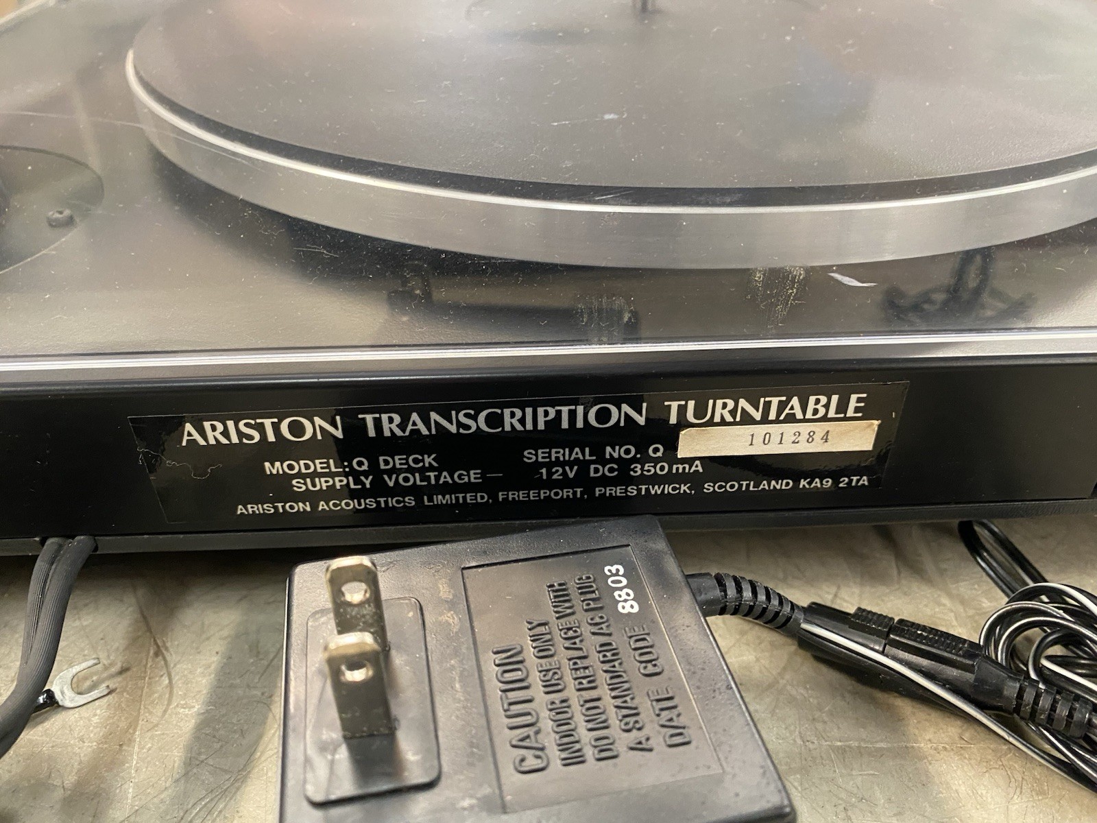 Ariston Q Deck Transcription Belt Drive Turntable w/ Andante HSP - SHOWN WORKING