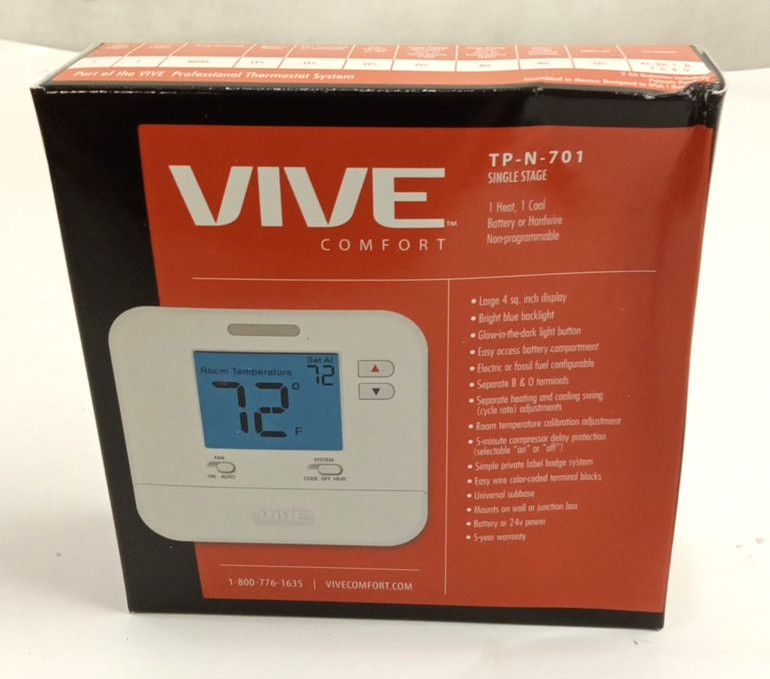 Vive TP-N-701 Single Stage 1 Heat/1 Cool Digital Non-Programmable Thermostat