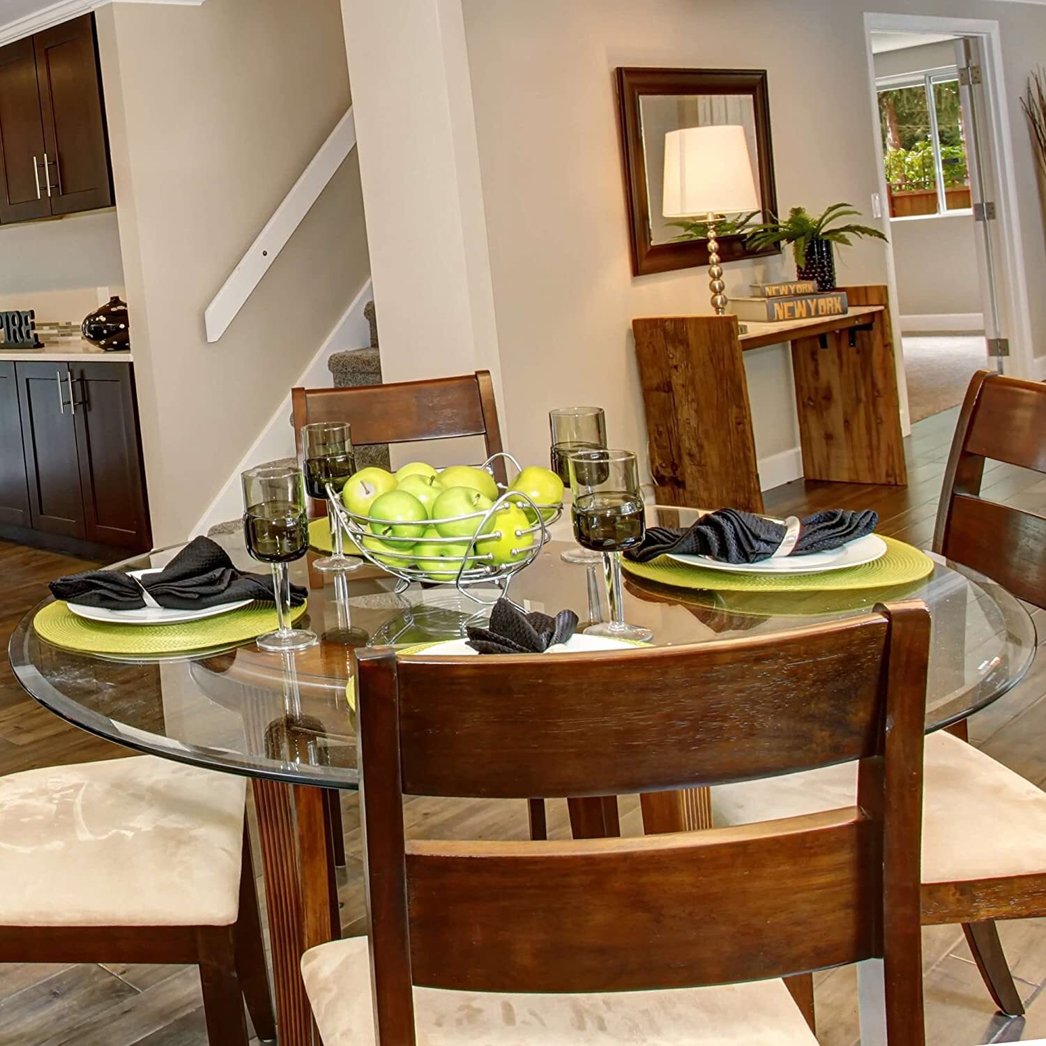 Round Glass Table Top Clear Tempered Glass 3/8" Inch Thick Beveled Polished Edge