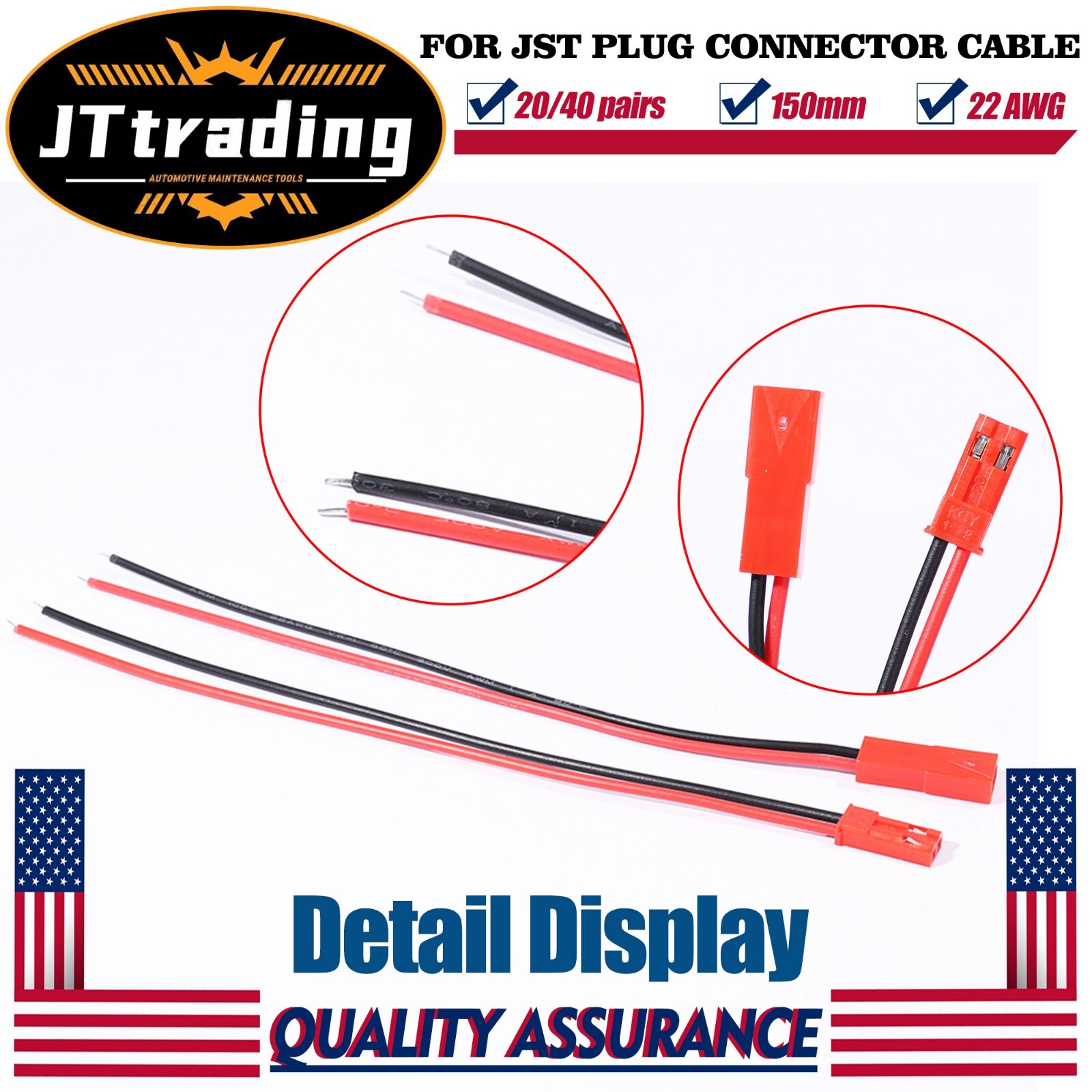 20/40 pairs for JST Plug Male &Female Connector 150mm Wire Cable RC Lipo Battery