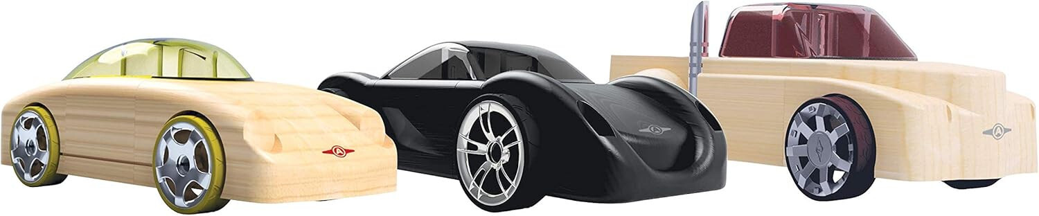 Automoblox Wood Collectible Toy Cars and Trucks - 3 Pack Mini Manta/Fang/Rex