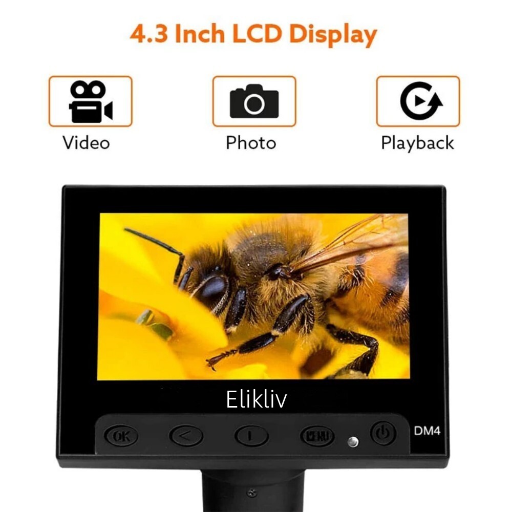 Elikliv Digital Microscope 1000X 4.3'' LCD Screen Jewelry Loupe Coin Magnifier