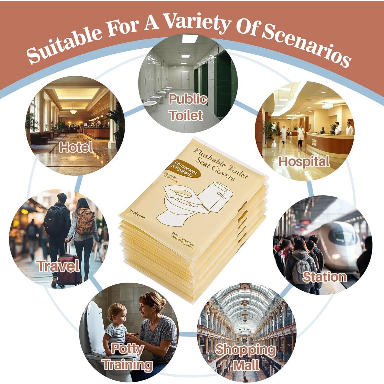 Disposable Toilet Seat Covers Flushable for Bathroom Travel Hotel Essentials