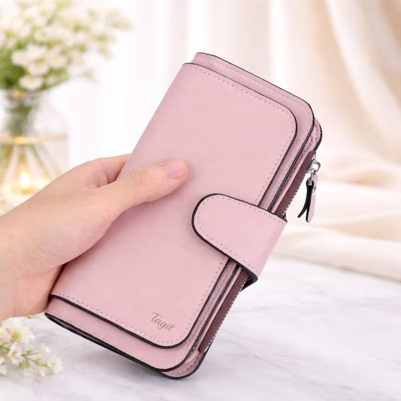 Women’s Long Trifold Wallet Large Capacity Organizer, Card Slots, Zipper Coin