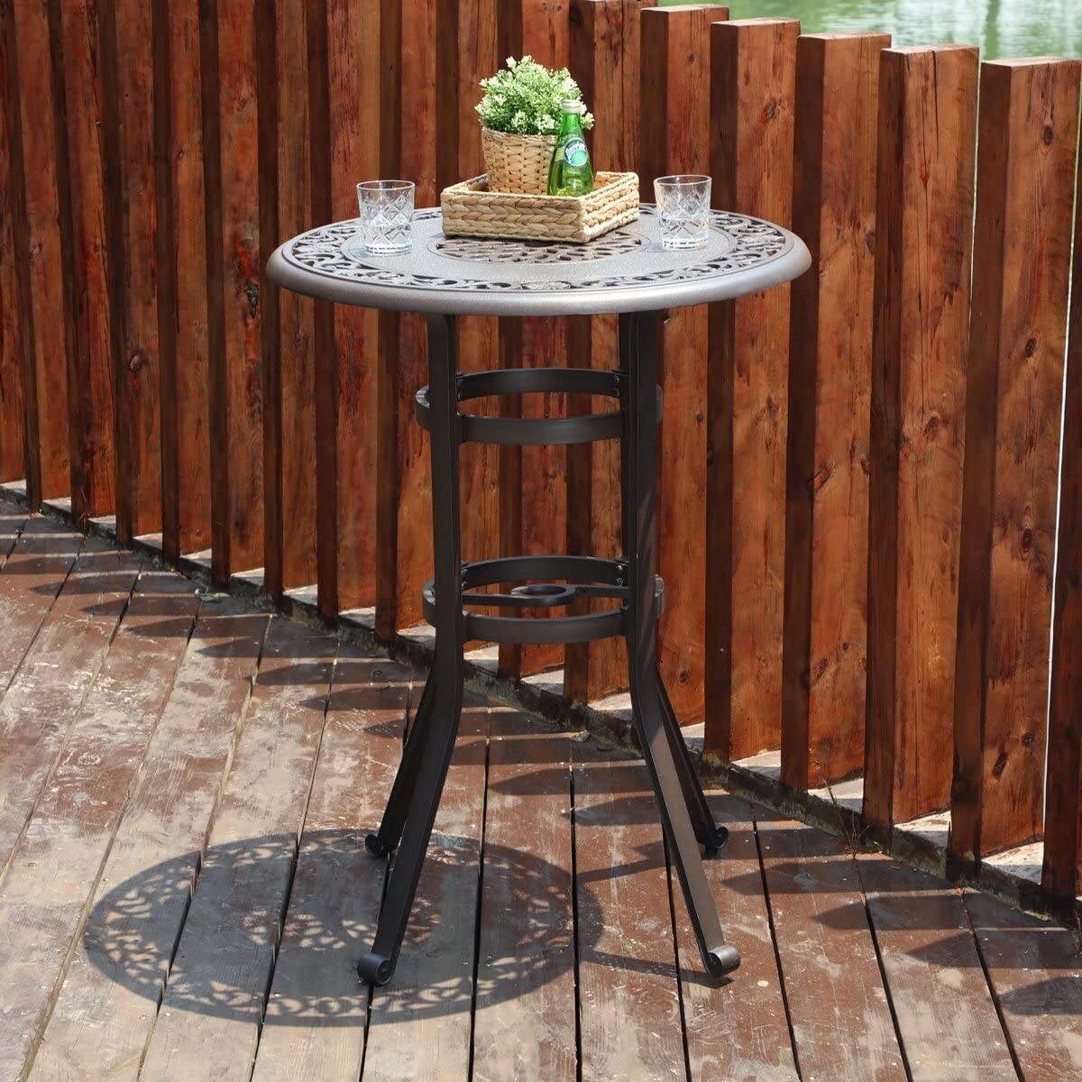 Patio Bar Table, 41" Height High Top Outdoor Table, Cast Aluminum Round Table