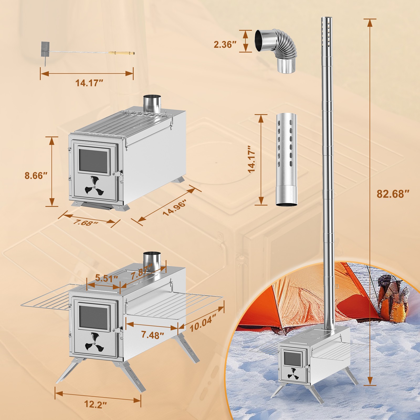 H&ZT Tent Stove, Portable Wood Burning Stove for Tent Cooking & Winter Heating