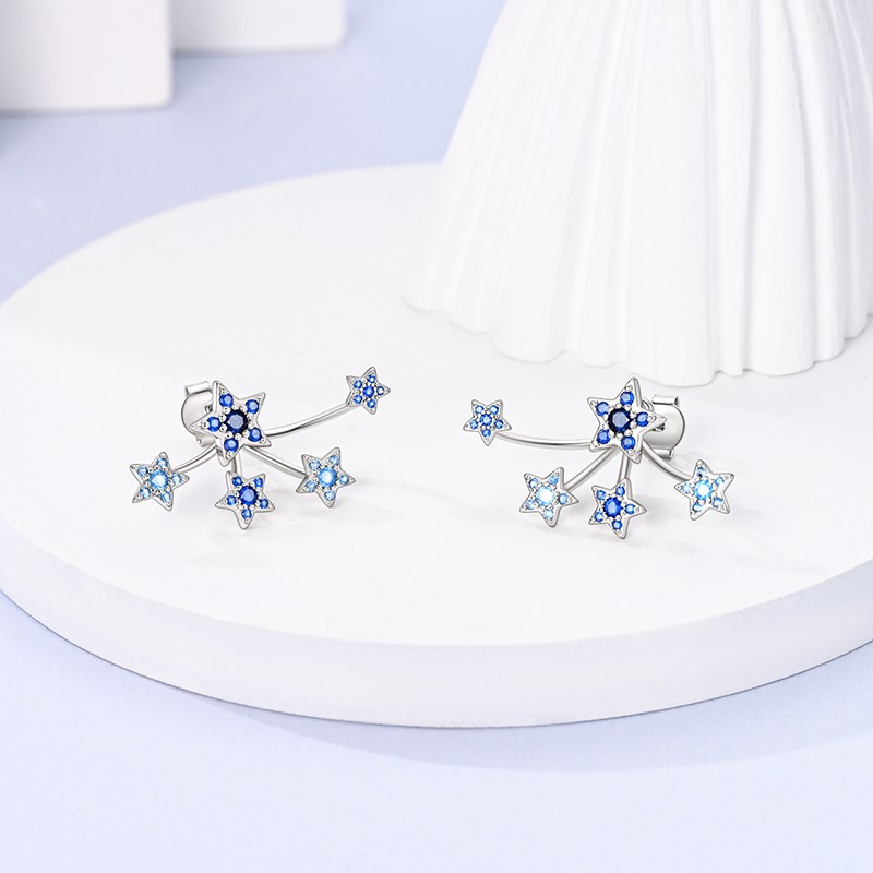 MULA Original 925 Sterling Silver Stud Earrings Blue CZ Star for Women Jewelry