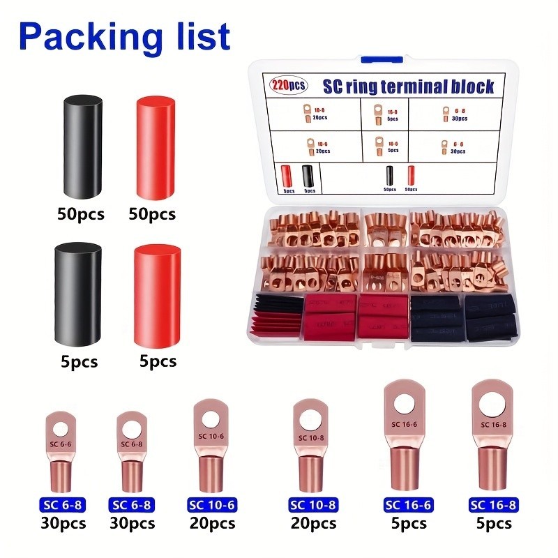 220-Piece SC Ring Terminal Kit - Copper Terminals for Electrical Wiring