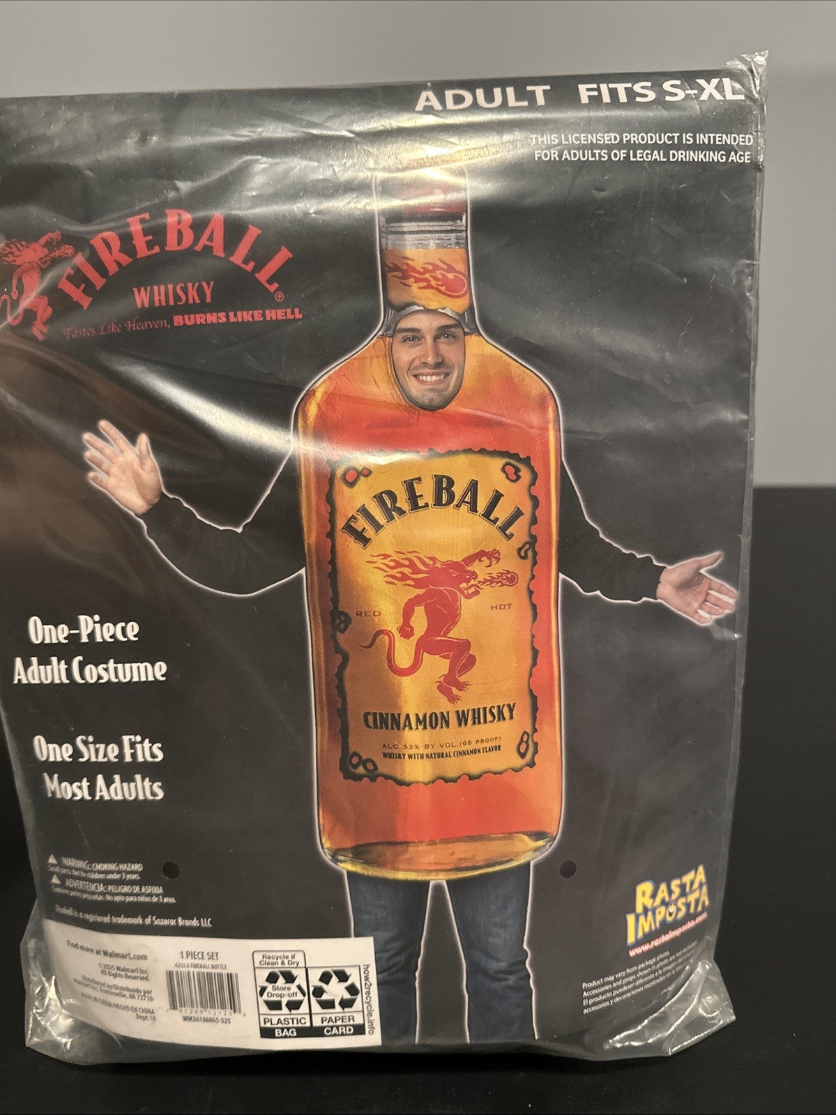 Fireball Cinnamon Whiskey Adult One Piece Costume Brand New