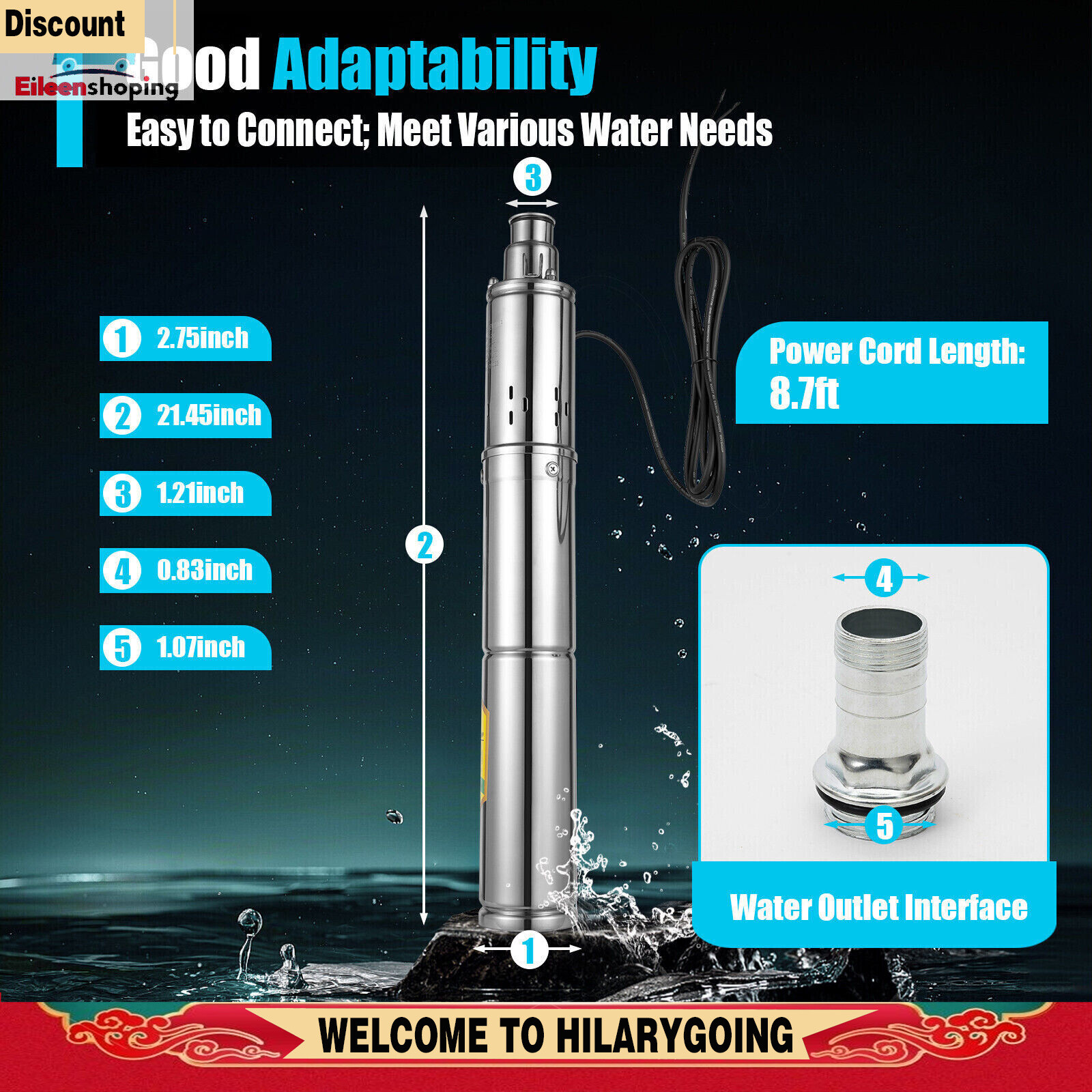 24V 370W Stainless Solar Water Pump Deep Well Solar Submersible Pump Durable New