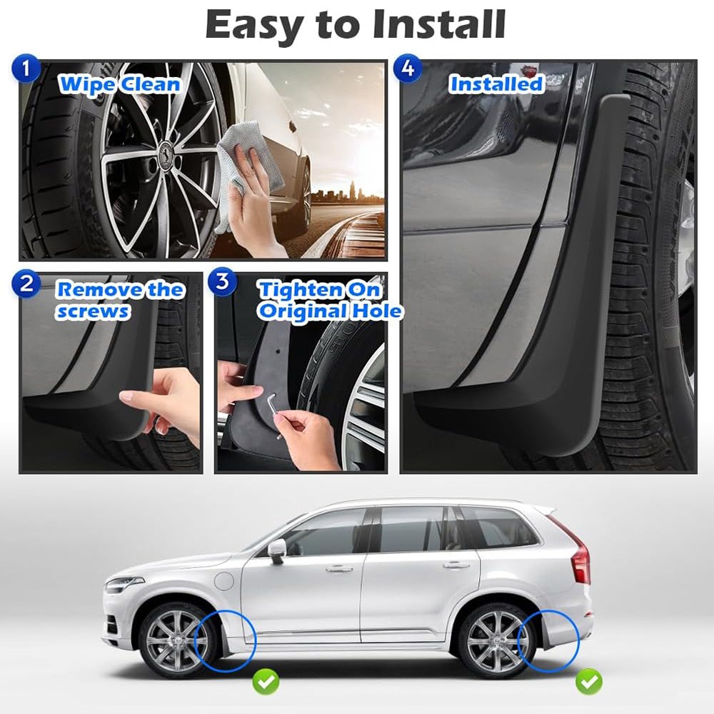 4PCS Mud Flaps for Car Universal Splash Guard PP Mudguards Fits Most Vehicles ZU