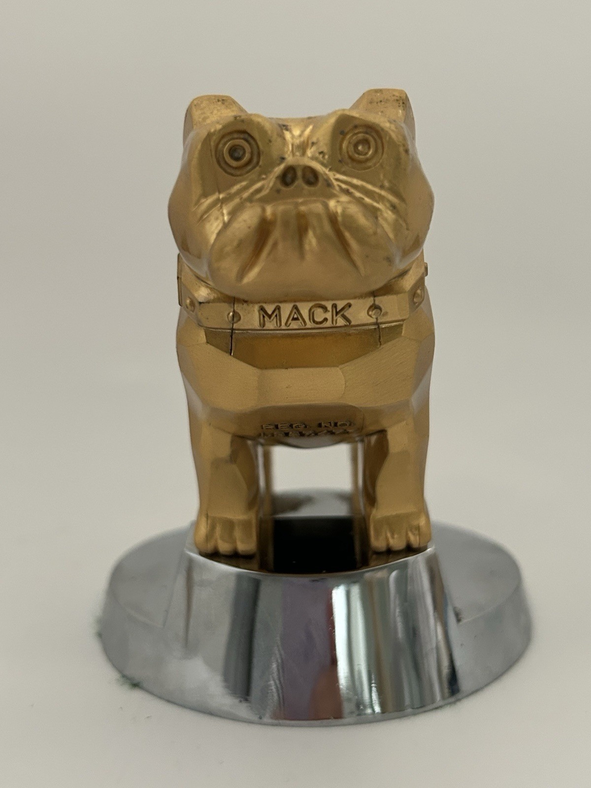 Vintage Mack Truck Bulldog Hood Ornament Gold Brass Chrome Base Old Emblem