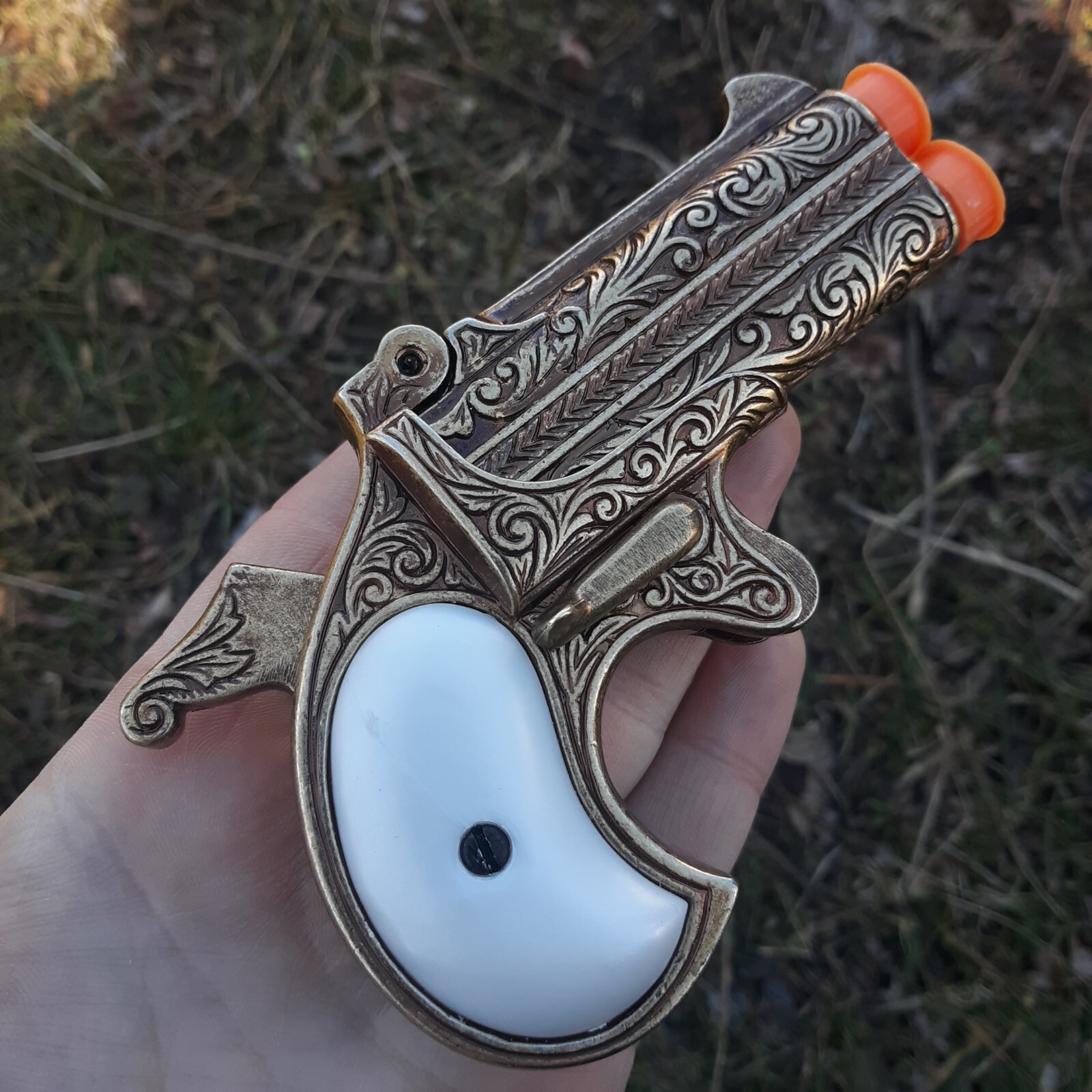 Denix Replica Non-Firing 1866 Double Barrel Derringer Brass Construction & Grips