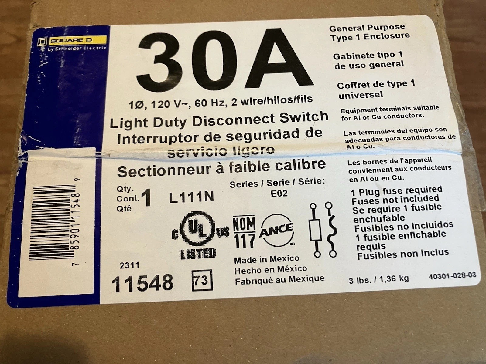 Square D 30 amp 120V disconnect