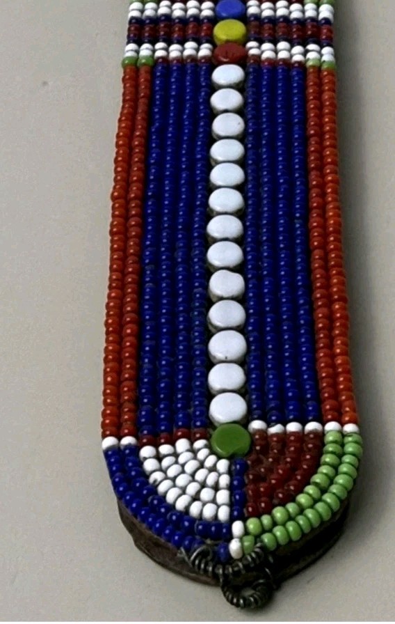 Antique African Maasai Beaded Leather Strap 8" Petina & Handbeading - Decorative
