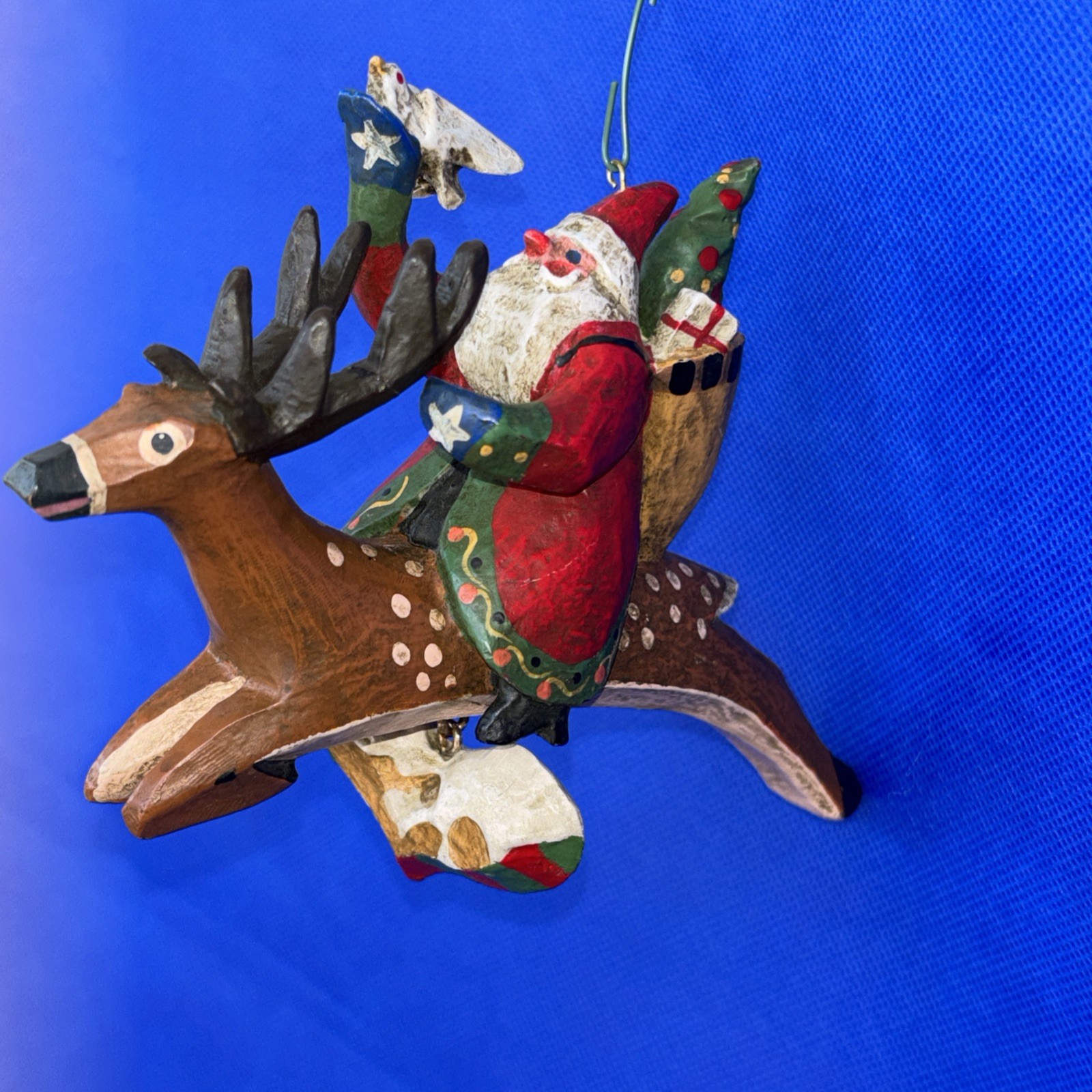 Rare Lou Schifferl Santa Riding Reindeer w/ Heart Charm Christmas Ornament 6"