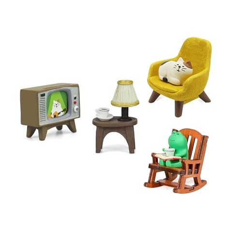 Miniature Frog and Cat Figurines Desk Accessories, Cute Frog Cat set of 6