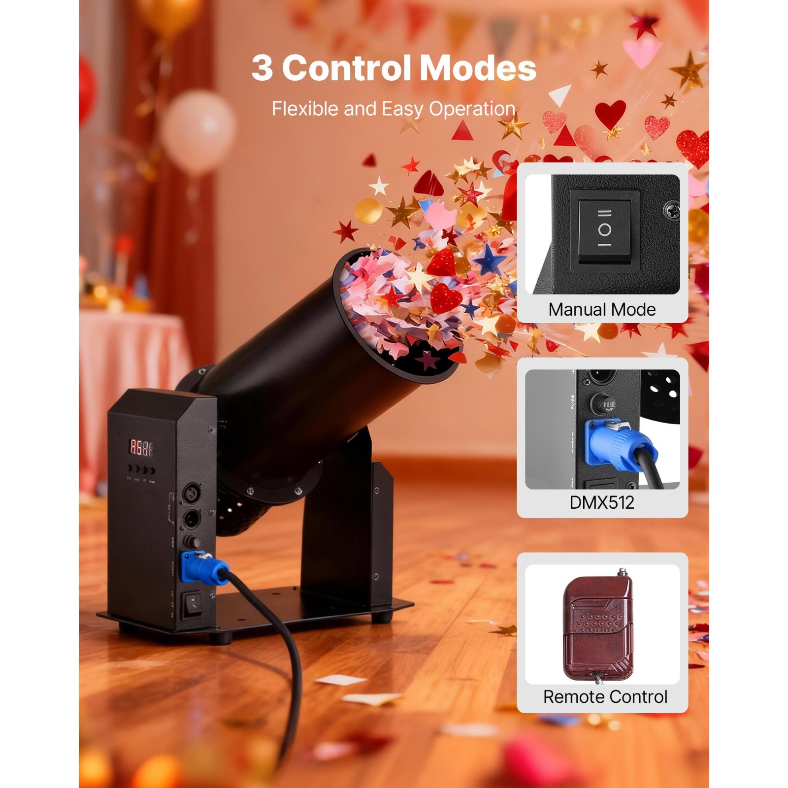 Uimoso 1500W Electric Confetti Machine Confetti Launcher Cannon DMX512 & Remote
