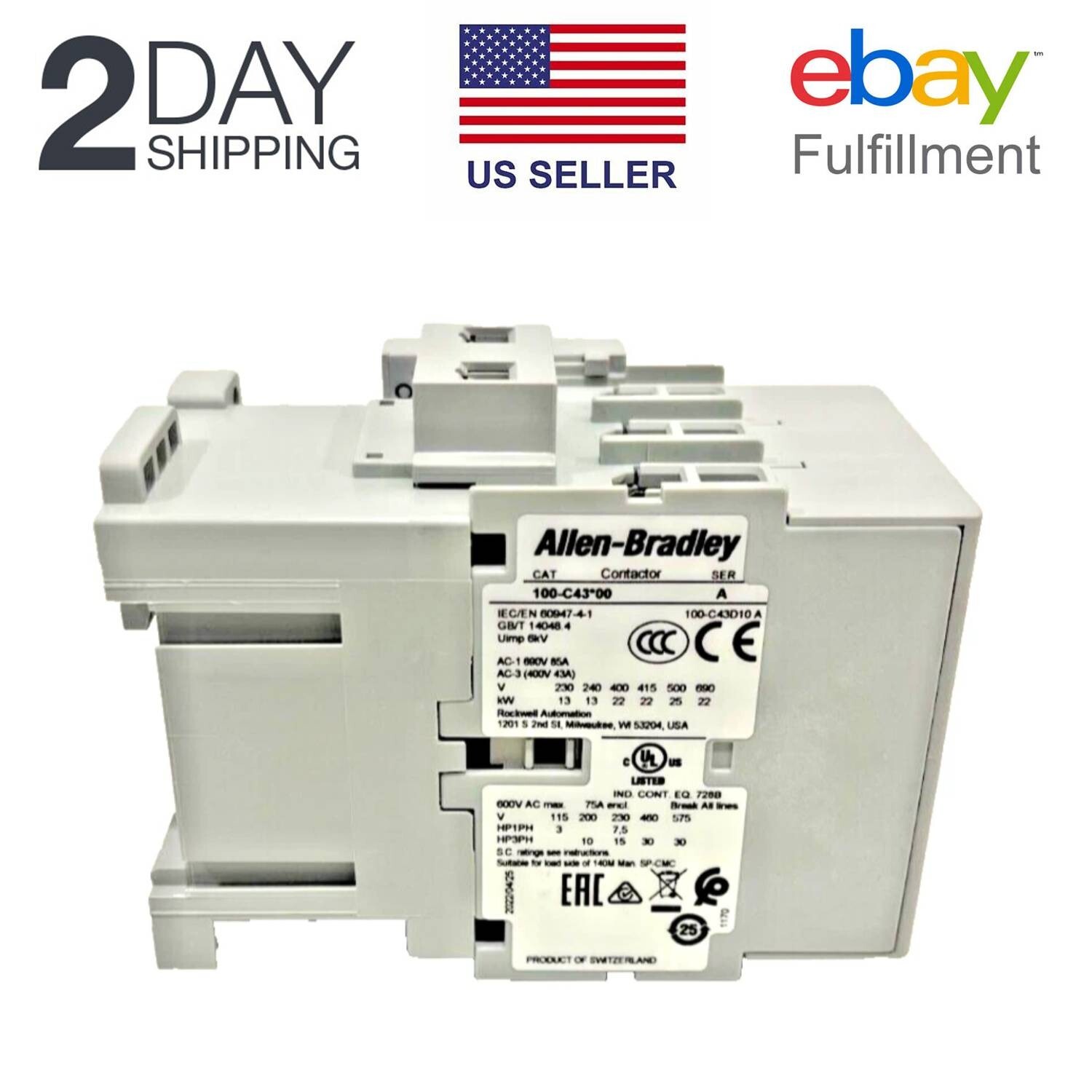 Allen-Bradley 100-C43D10 IEC Contactor 43 Amp 3P 43A 100C43D10 New inBox USSTOCK