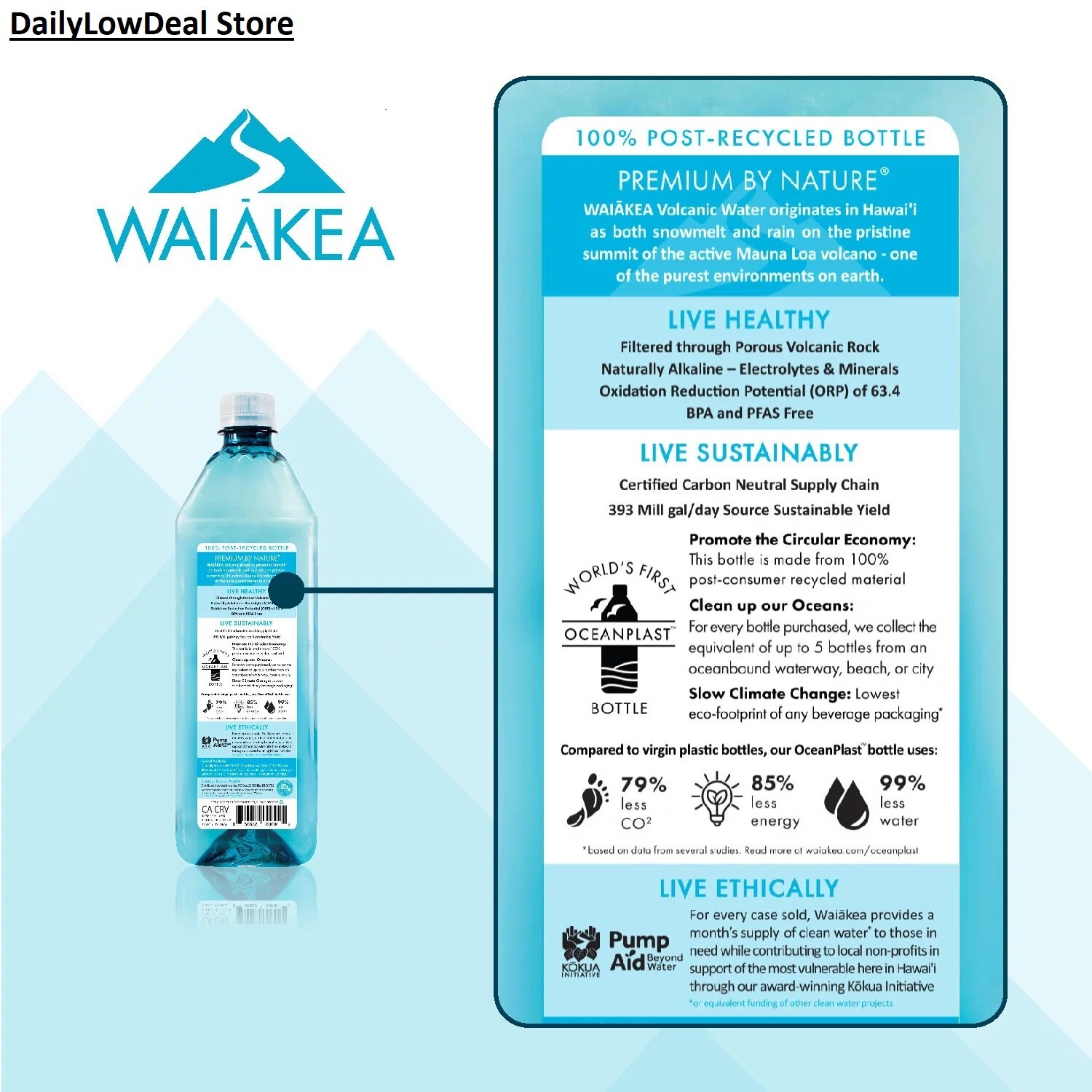 12 PACK - Waiakea Hawaiian Volcanic Water 1 L, LOWEST PRICES!! FAST FREE SHIP!!