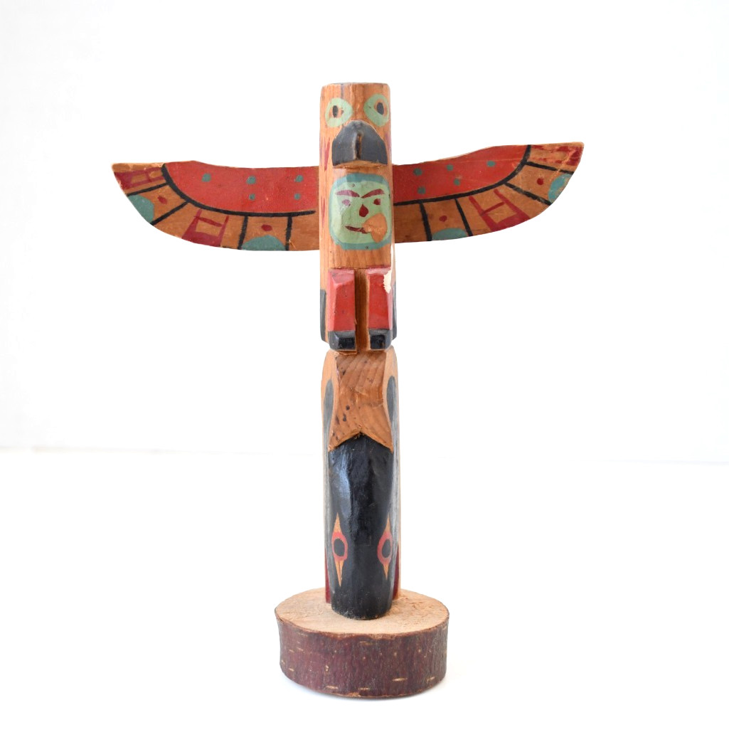 Vintage Alaska PWC Cedar Totem Pole "Eagle Human Orca" 1930's 7x5