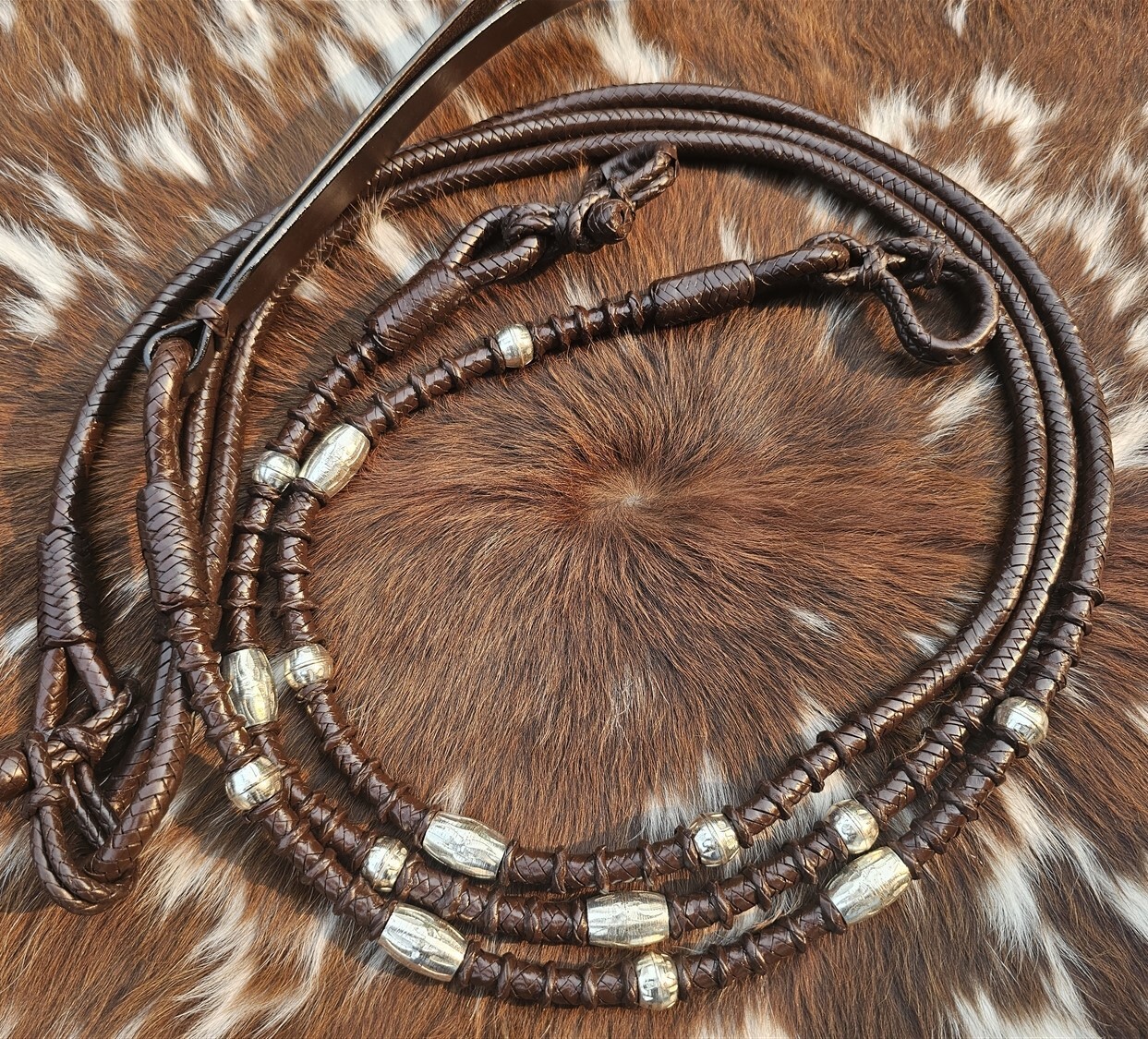 Romel Reins - Silver Ferrule Show Ring - Dark Oil - Hand Braided