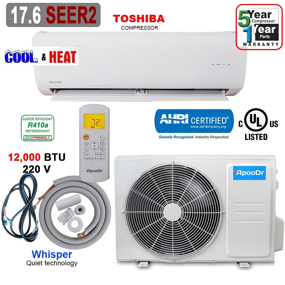 12000 BTU Mini Split 17.6 SEER2 INVERTER Ductless Air Conditioner Heat Pump 220V