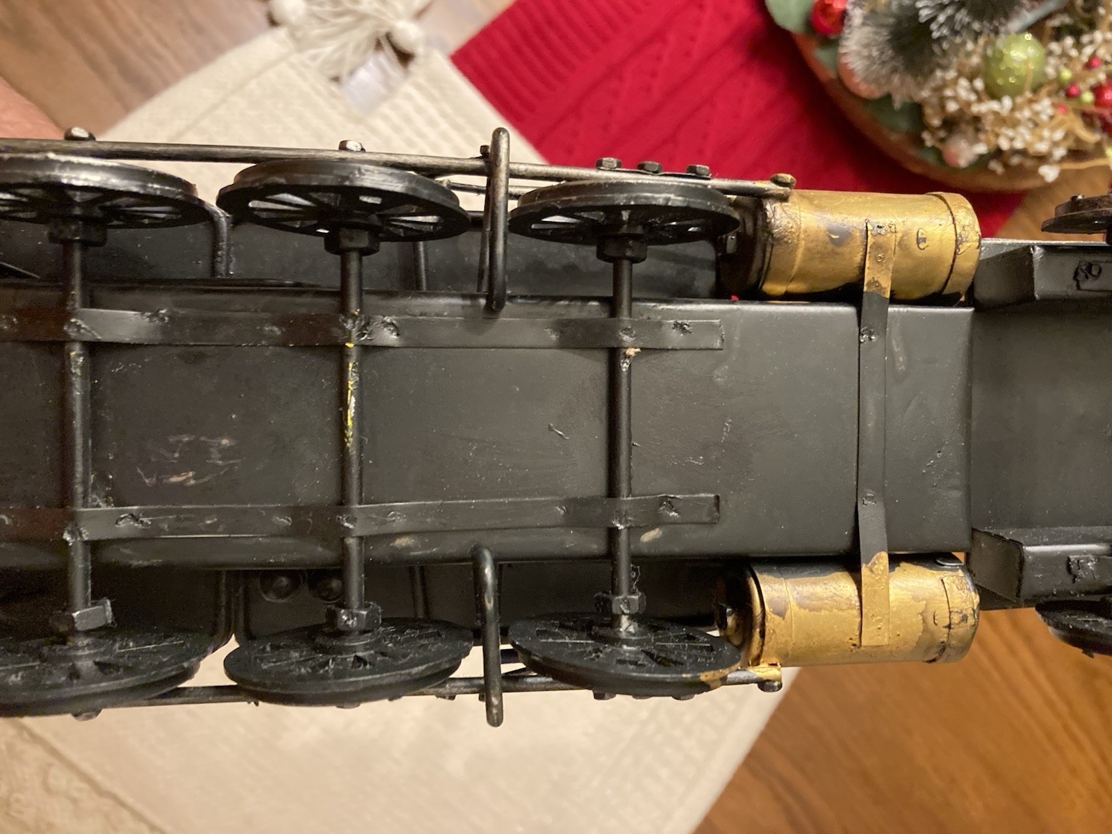 Vtg Decorative Metal Steam Locomotive Model Train Engine Red Black Gold On Base