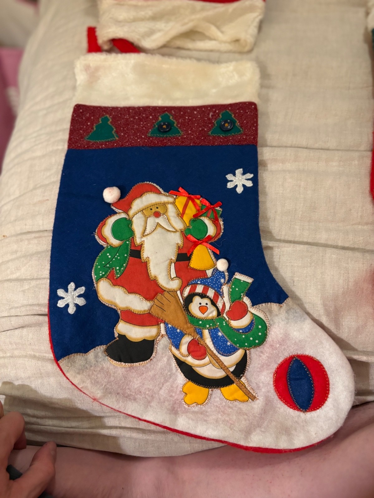 6 Vintage Handmade Felt Christmas Stocking Large 21.5x12.5 snowman
