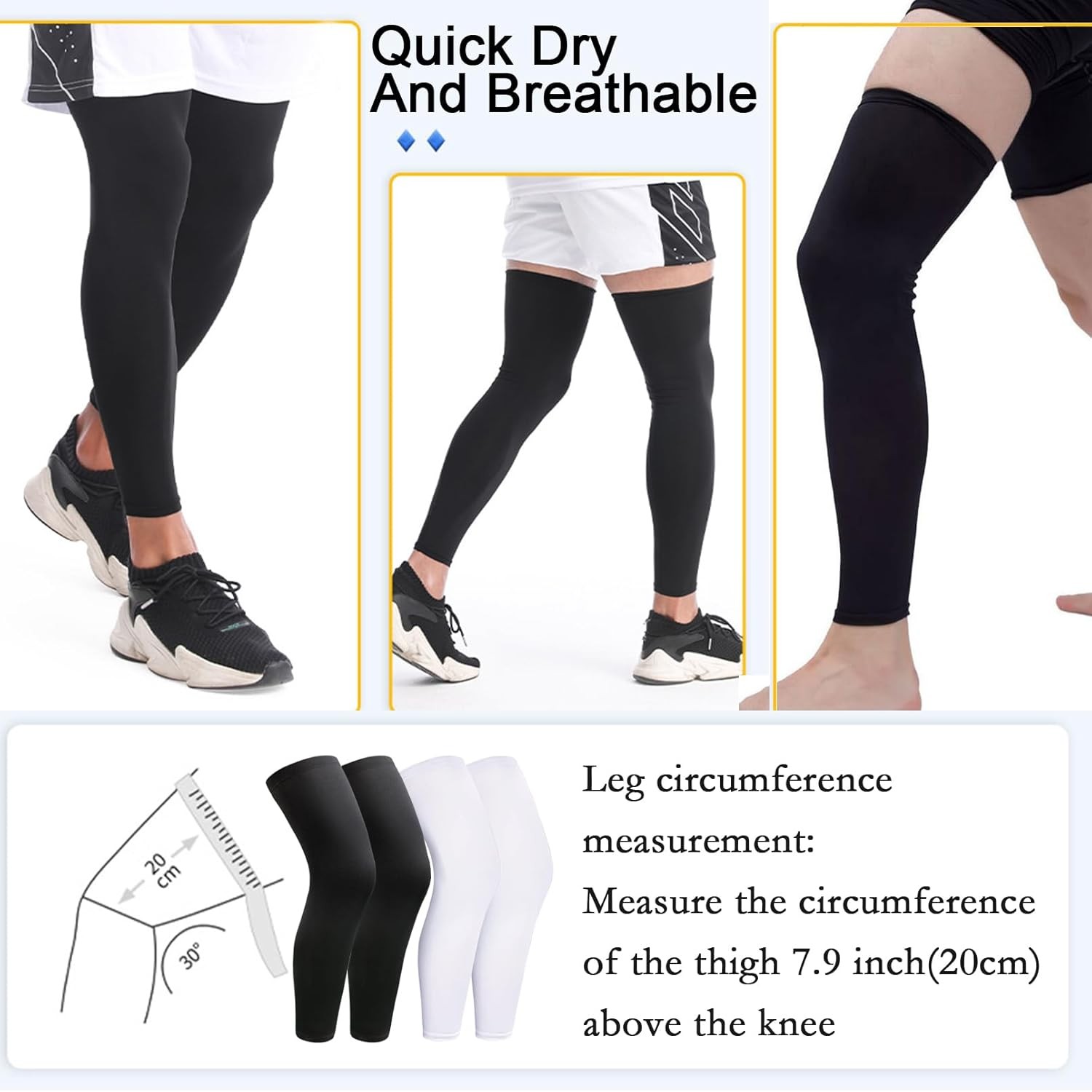 2 Pairs Leg Sleeves,Full Compression Sleeve for Men Women,Long Knee Large