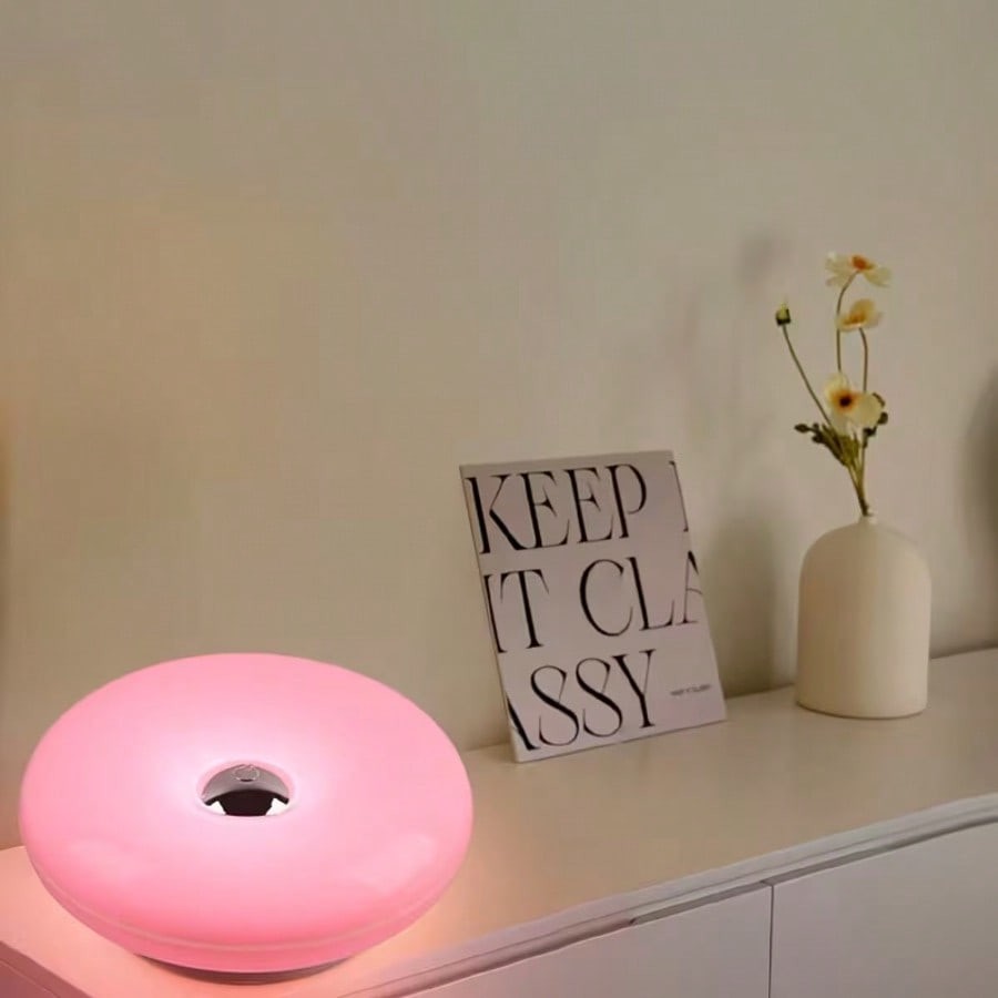 Modern Fashionable Donut-Shaped Atmosphere Lamp, Rechargeable, 3-Color Dimming..