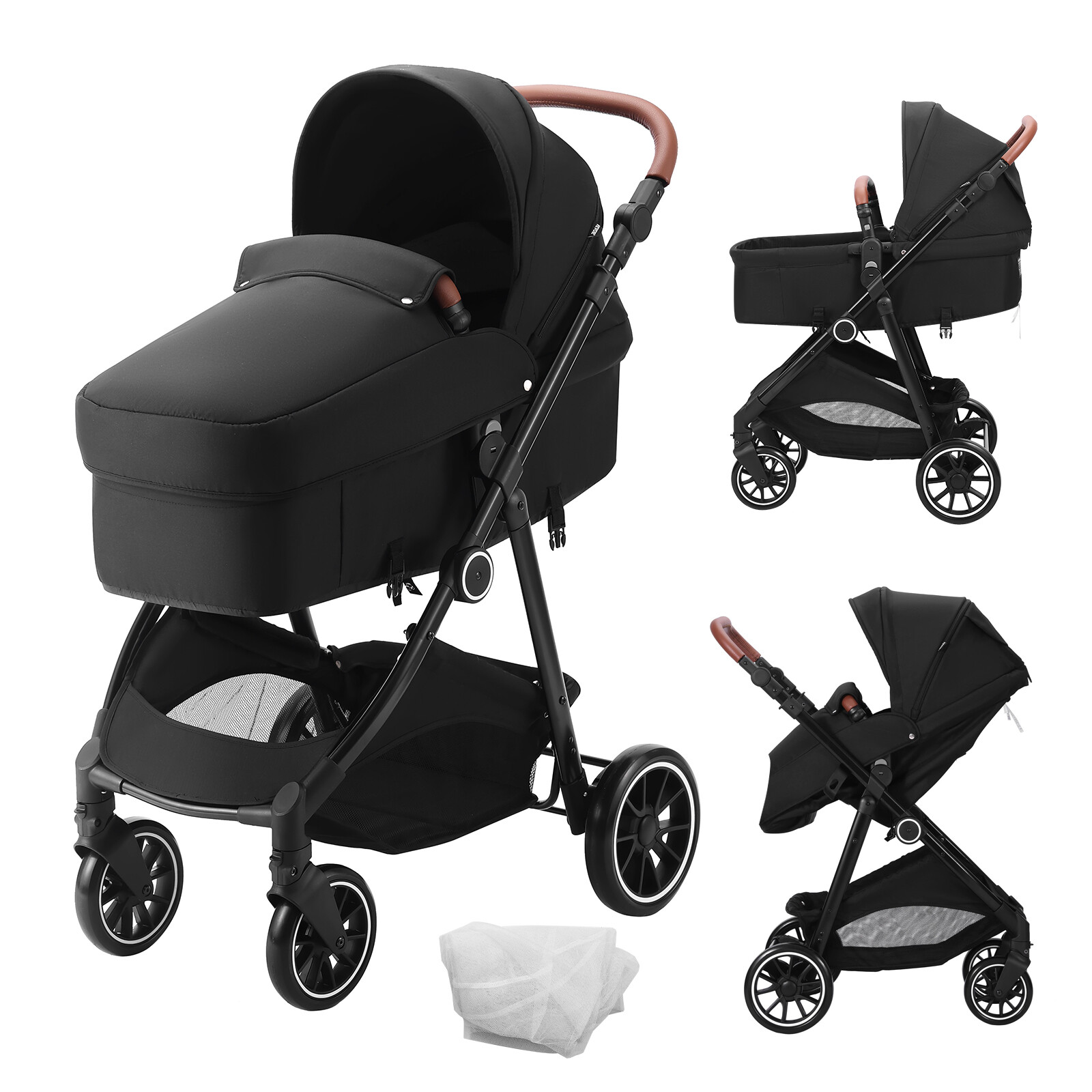 VEVOR Convertible Baby Infant Stroller Foldable Pushchair with Bassinet Black