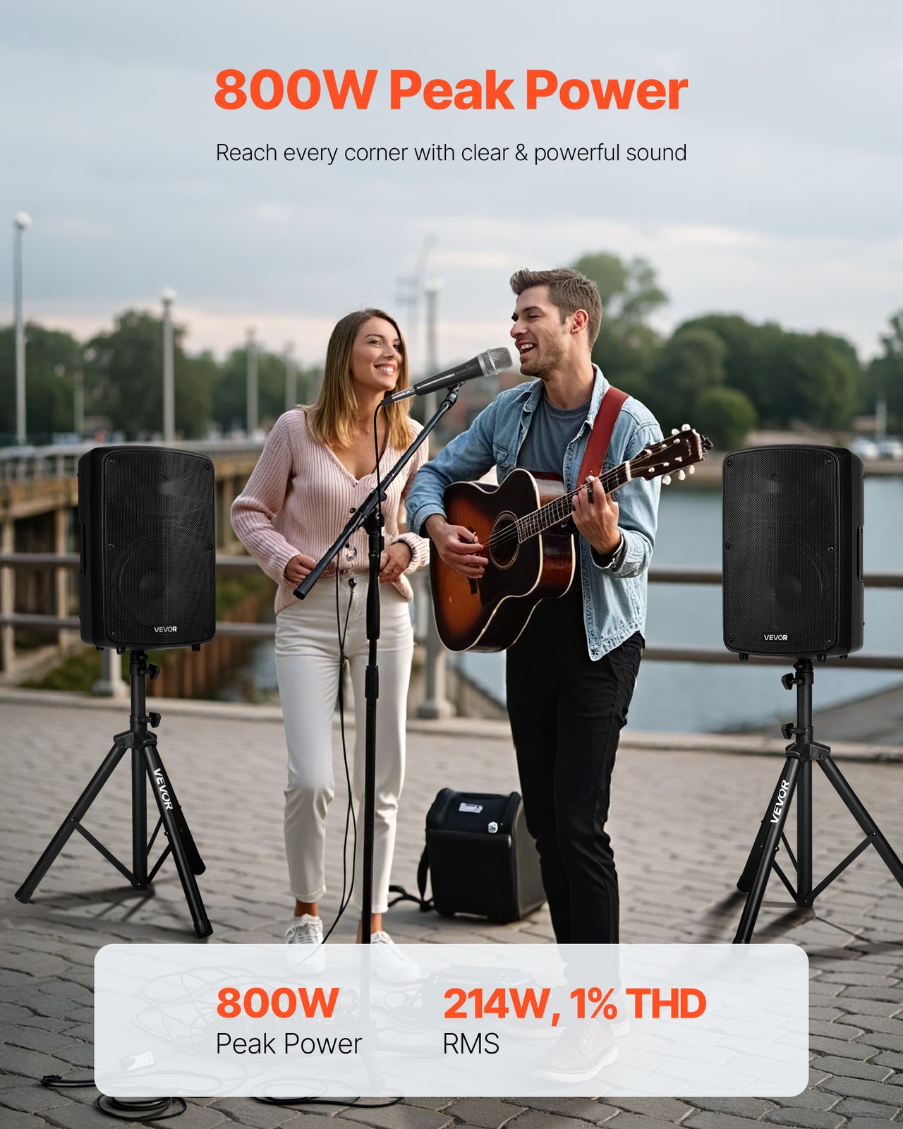 VEVOR 2 X 10in Speakers PA System 800W Mixer Wireless Bluetooth Mic for DJ Party