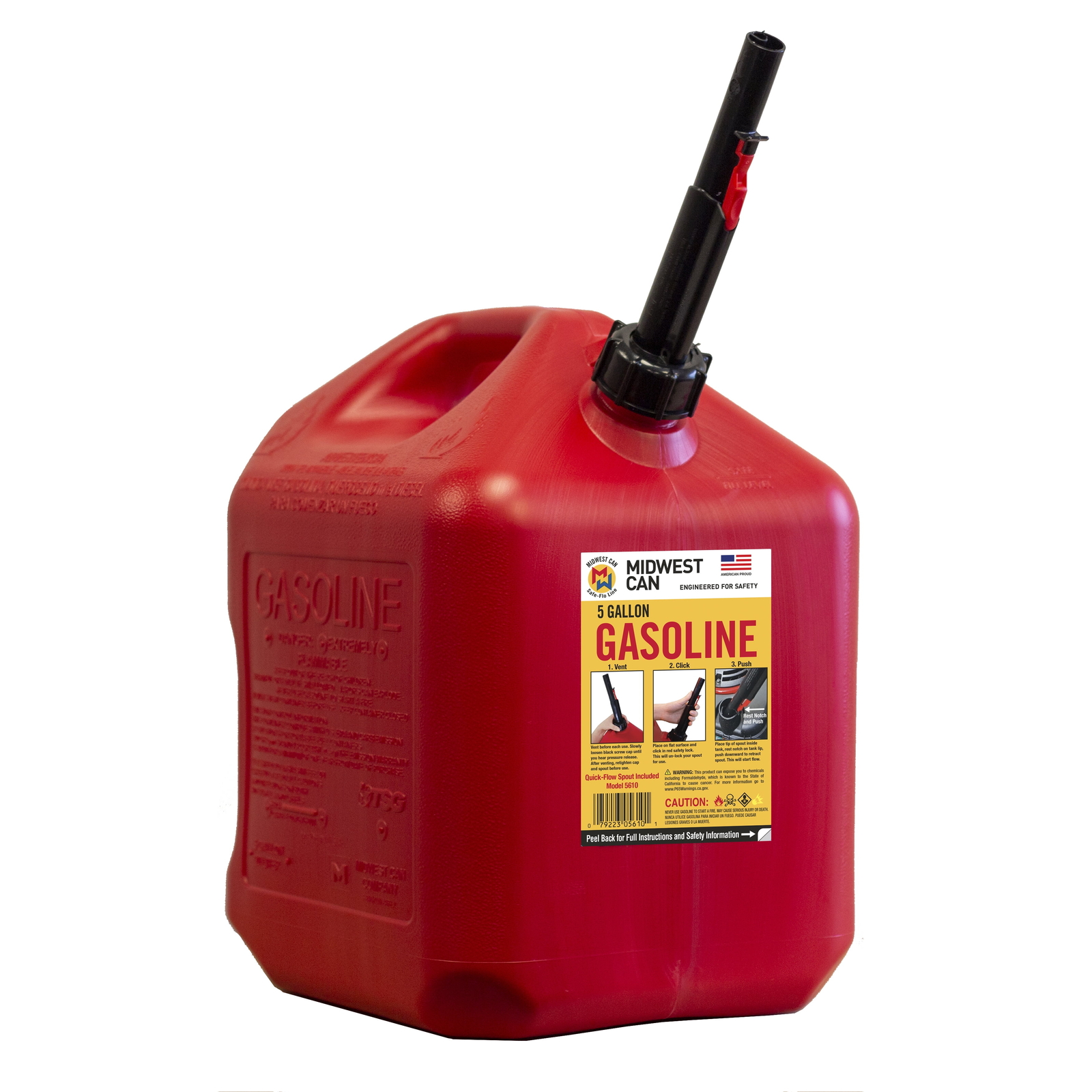 Midwest Can 5 Gallon Auto Shut off Gasoline Can, 5610-4, Red in Color