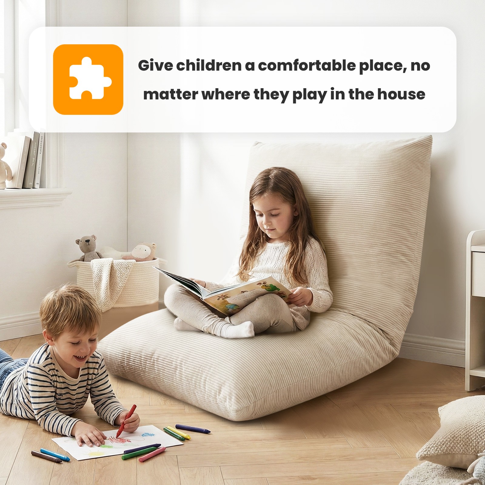 3 in 1 Kids Bean Bag Chair Bed, Convertible Chair Folds from Bean Bag to Lounger