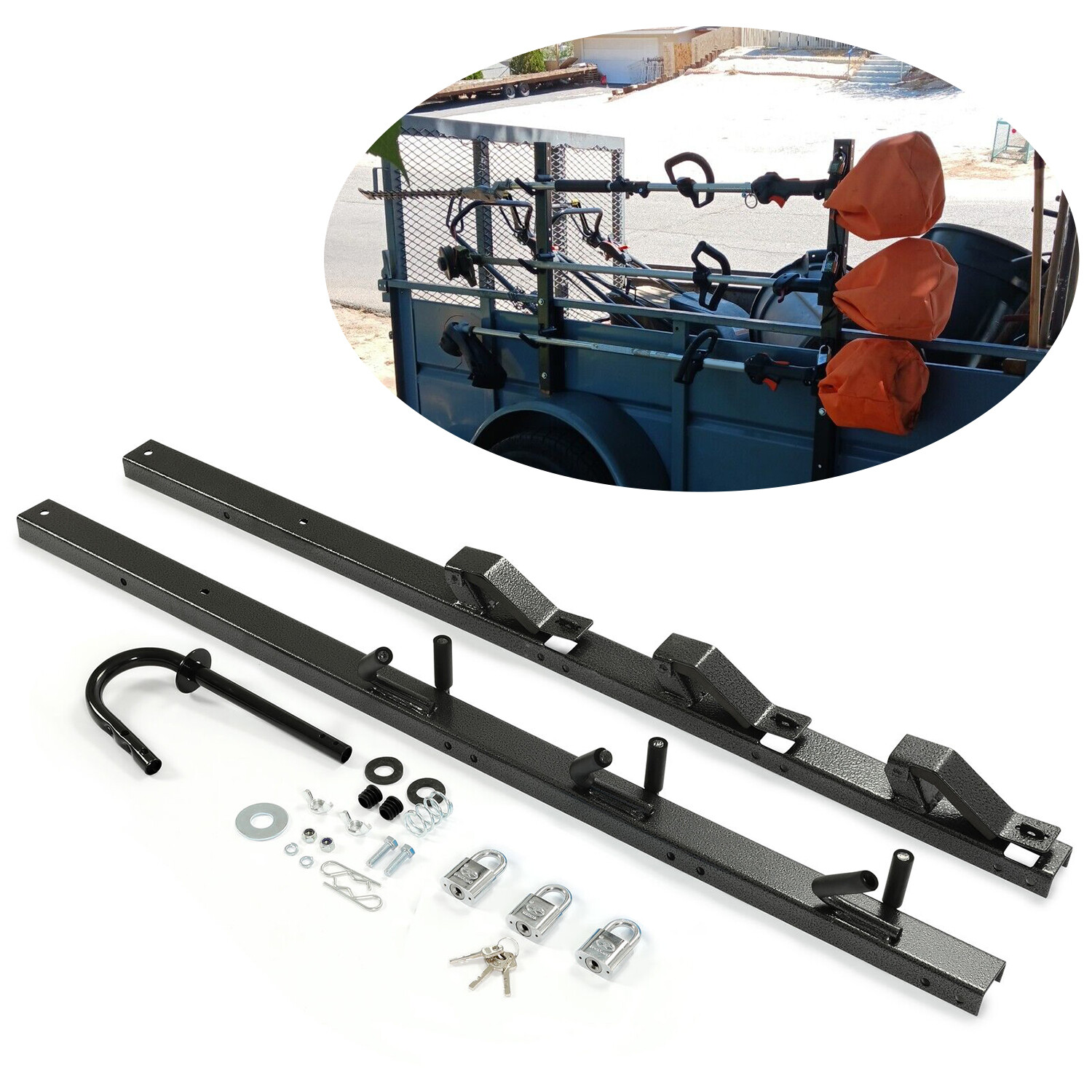 3-Place Weeder Edge Trimmer Rack Holder for open Landscape Trailer Lockable