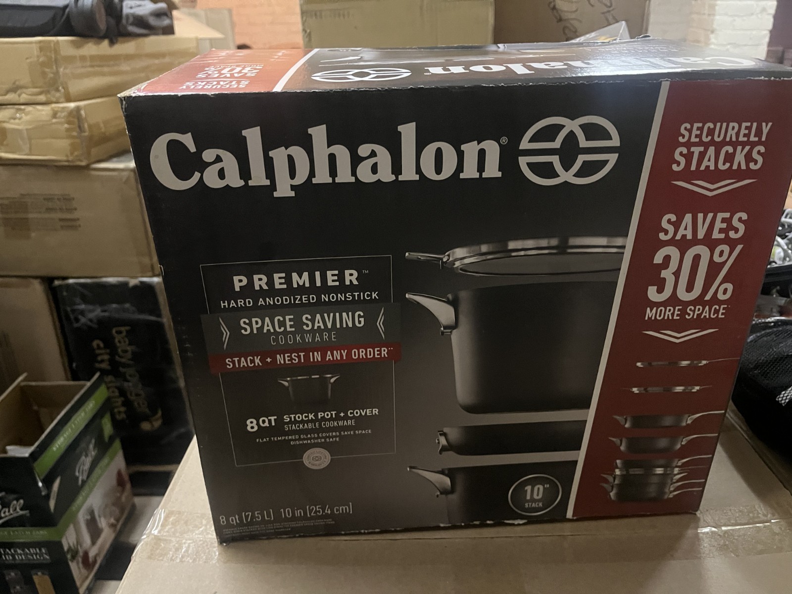 Calphalon Premier Space Saving Nonstick 8qt Stock Pot with Cover - NEW, OPEN BOX